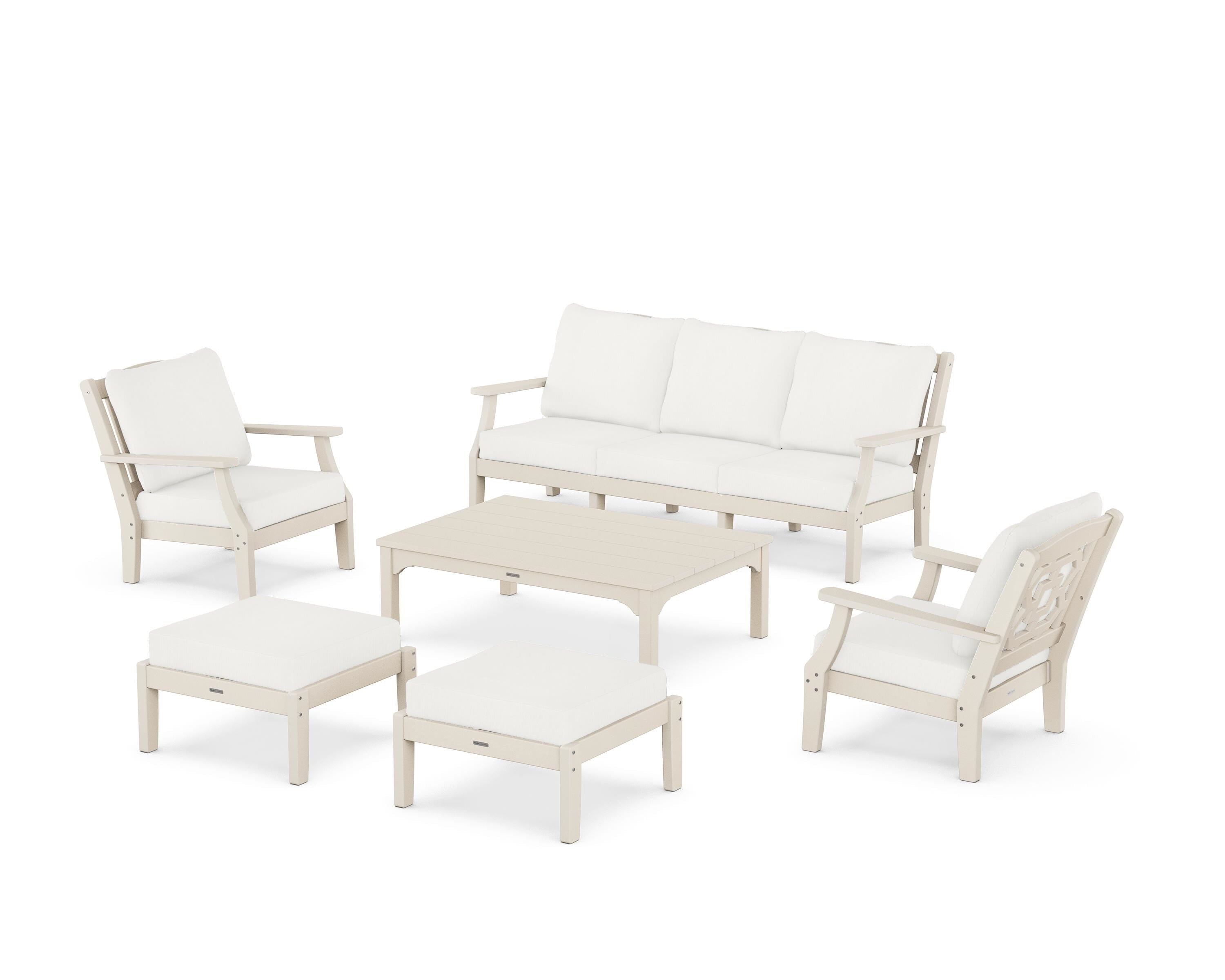 Martha Stewart by POLYWOOD Chinoiserie 6-Piece Lounge Sofa Set in Sand / Natural Linen