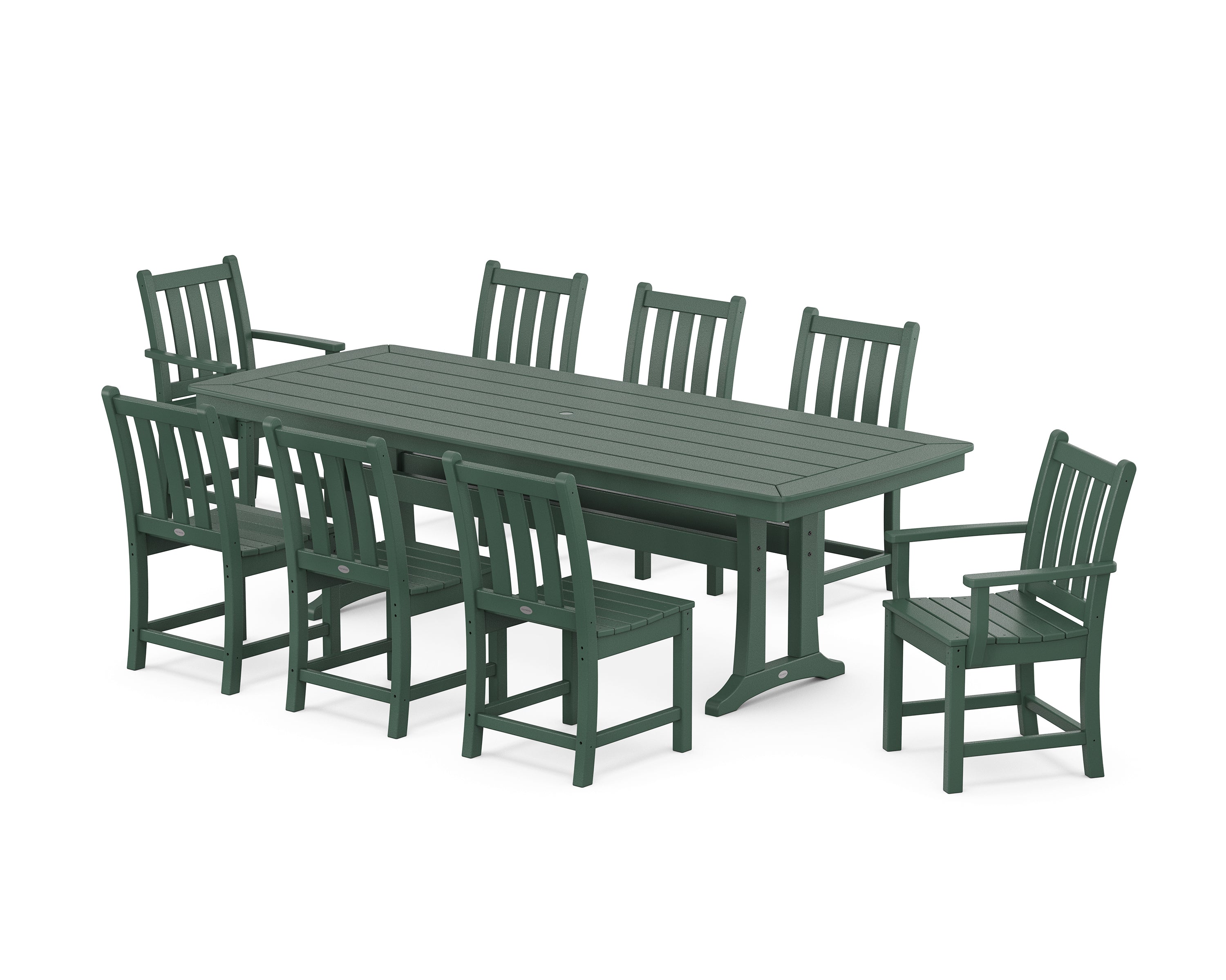 POLYWOOD® Traditional Garden 9-Piece Dining Set with Trestle Legs in Green