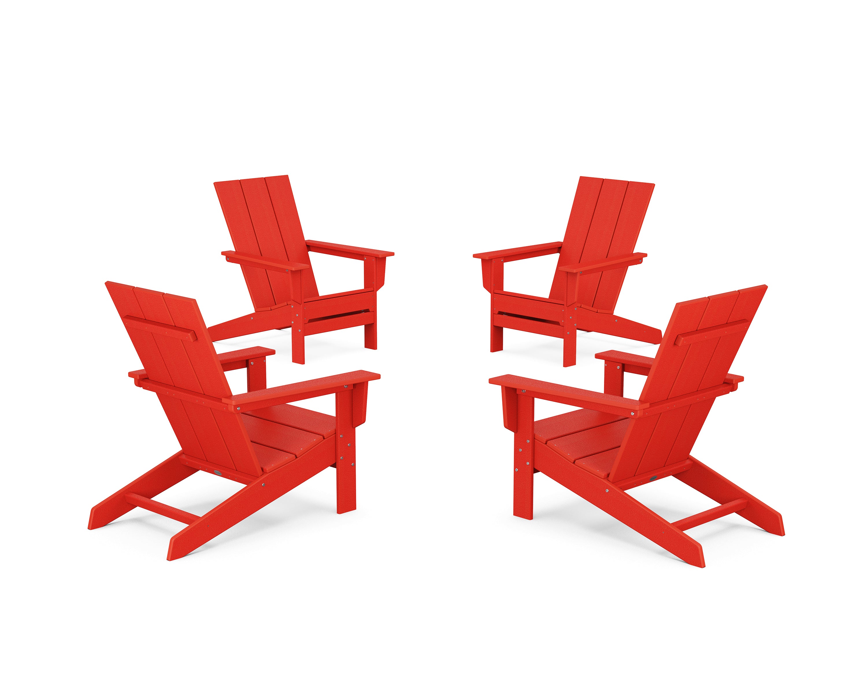 POLYWOOD 4-Piece Modern Studio Adirondack Chair Conversation Set in Sunset Red