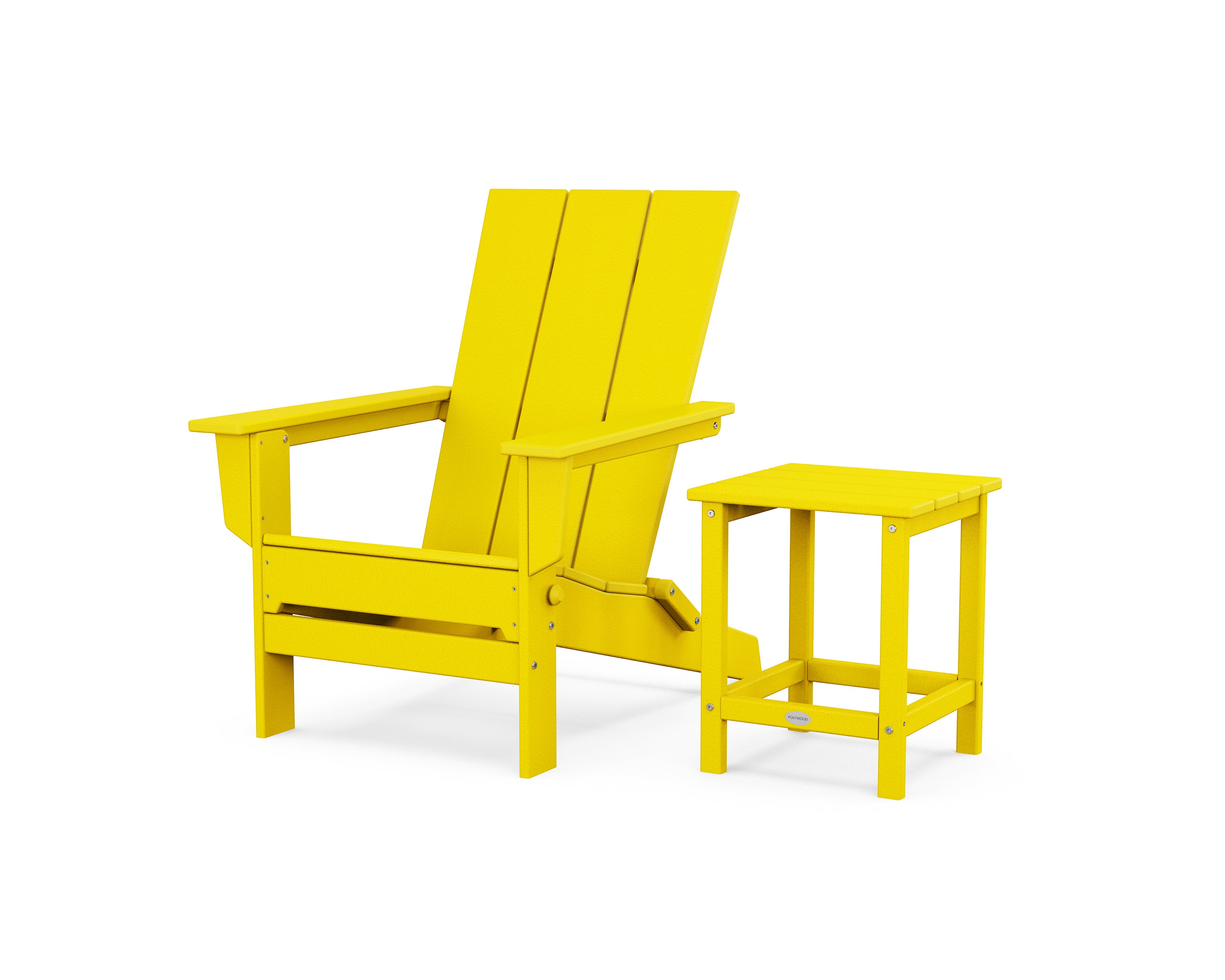 POLYWOOD Modern Studio Folding Adirondack Chair with Side Table in Lemon