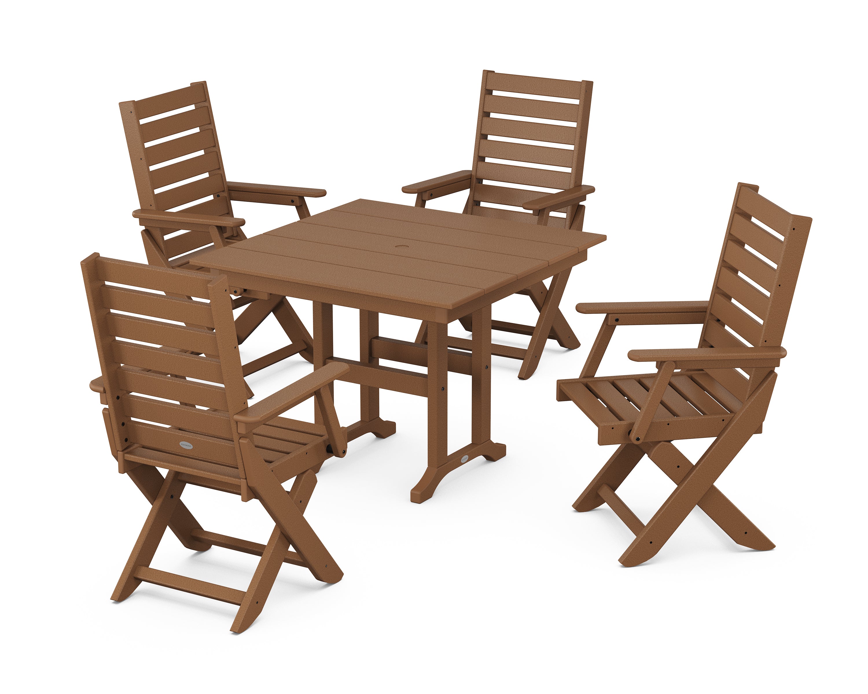 POLYWOOD Captain Folding Chair 5-Piece Farmhouse Dining Set in Teak