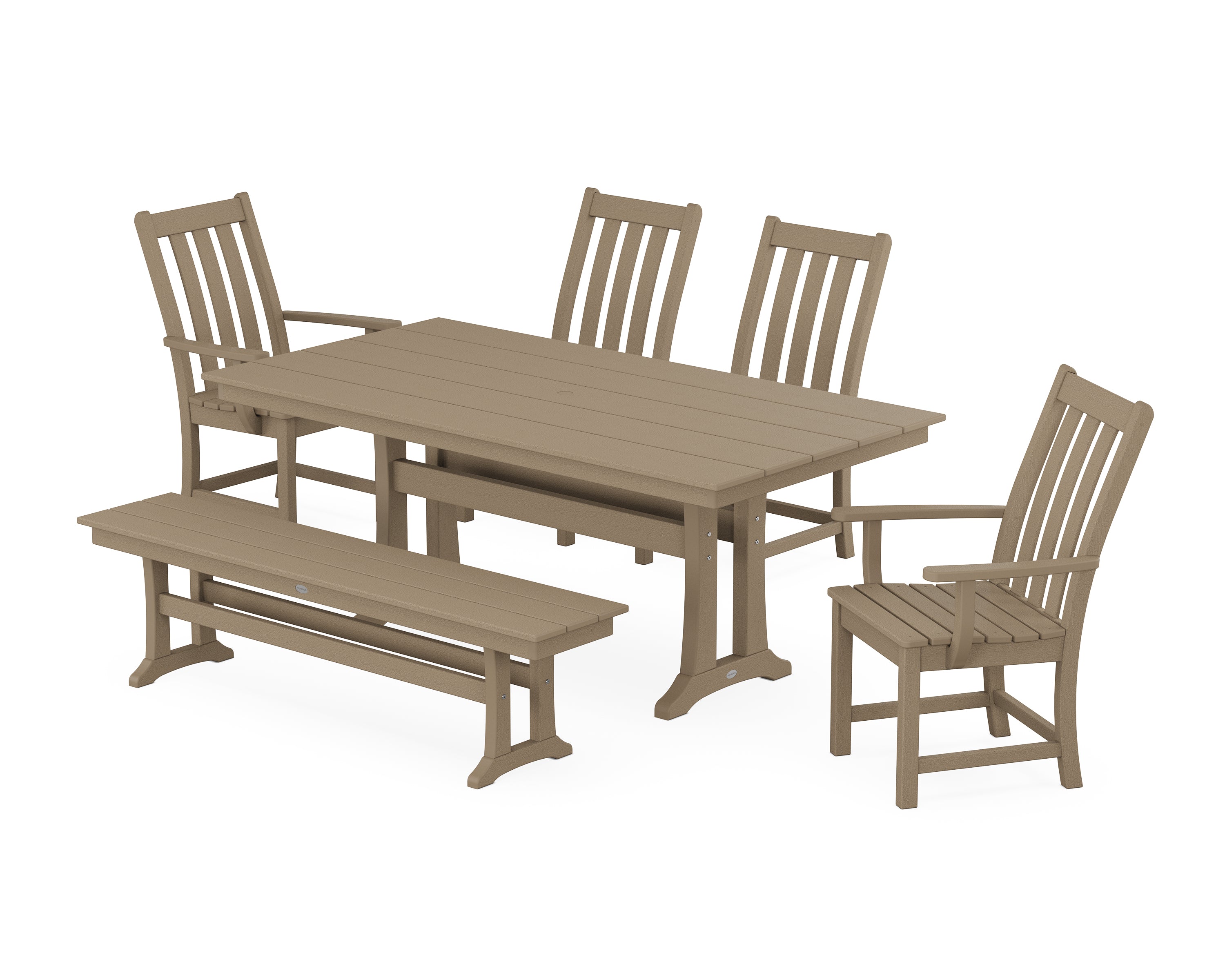 POLYWOOD® Vineyard 6-Piece Farmhouse Dining Set With Trestle Legs in Vintage Sahara