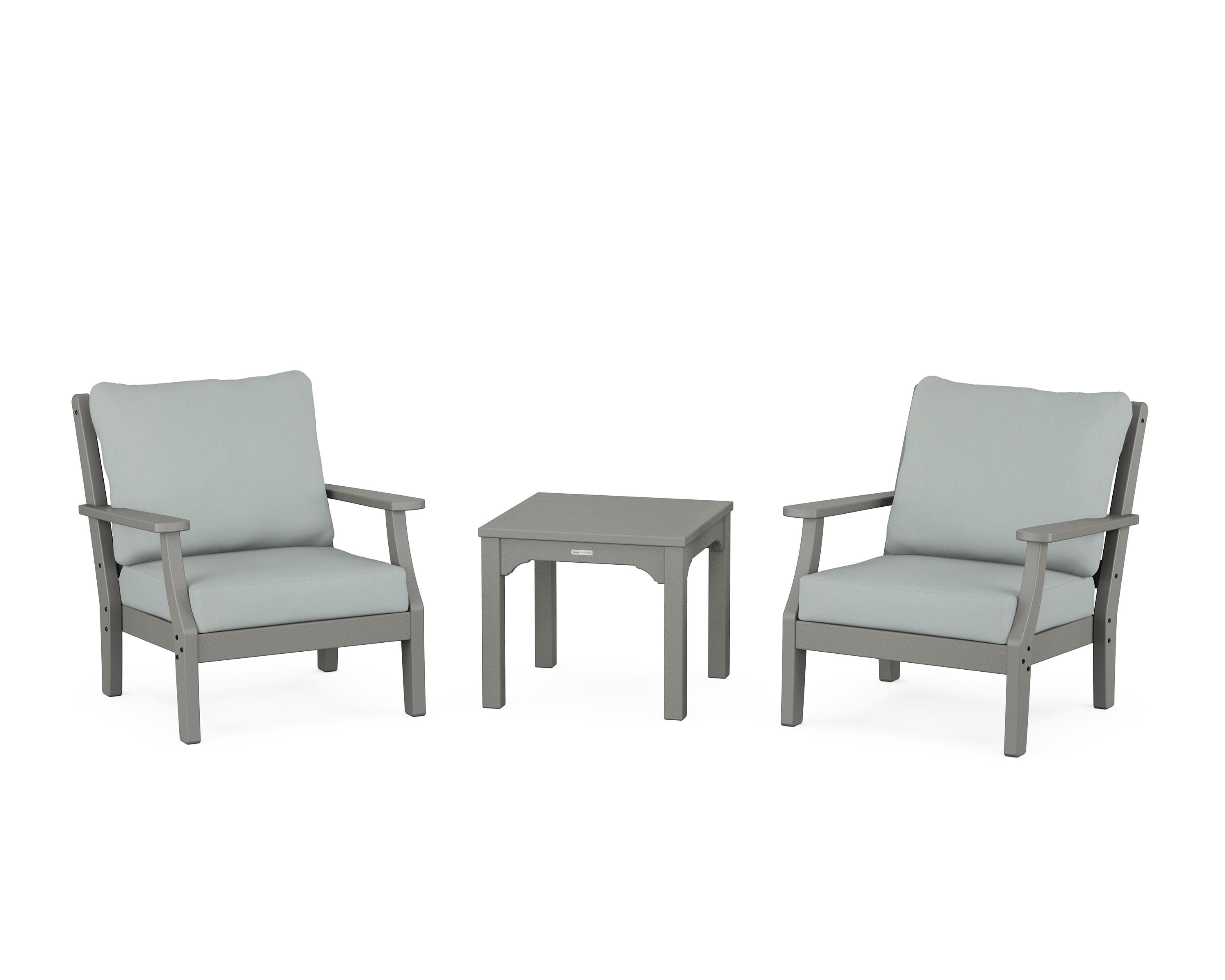 Martha Stewart by POLYWOOD Chinoiserie 3-Piece Deep Seating Set in Slate Grey / Spa