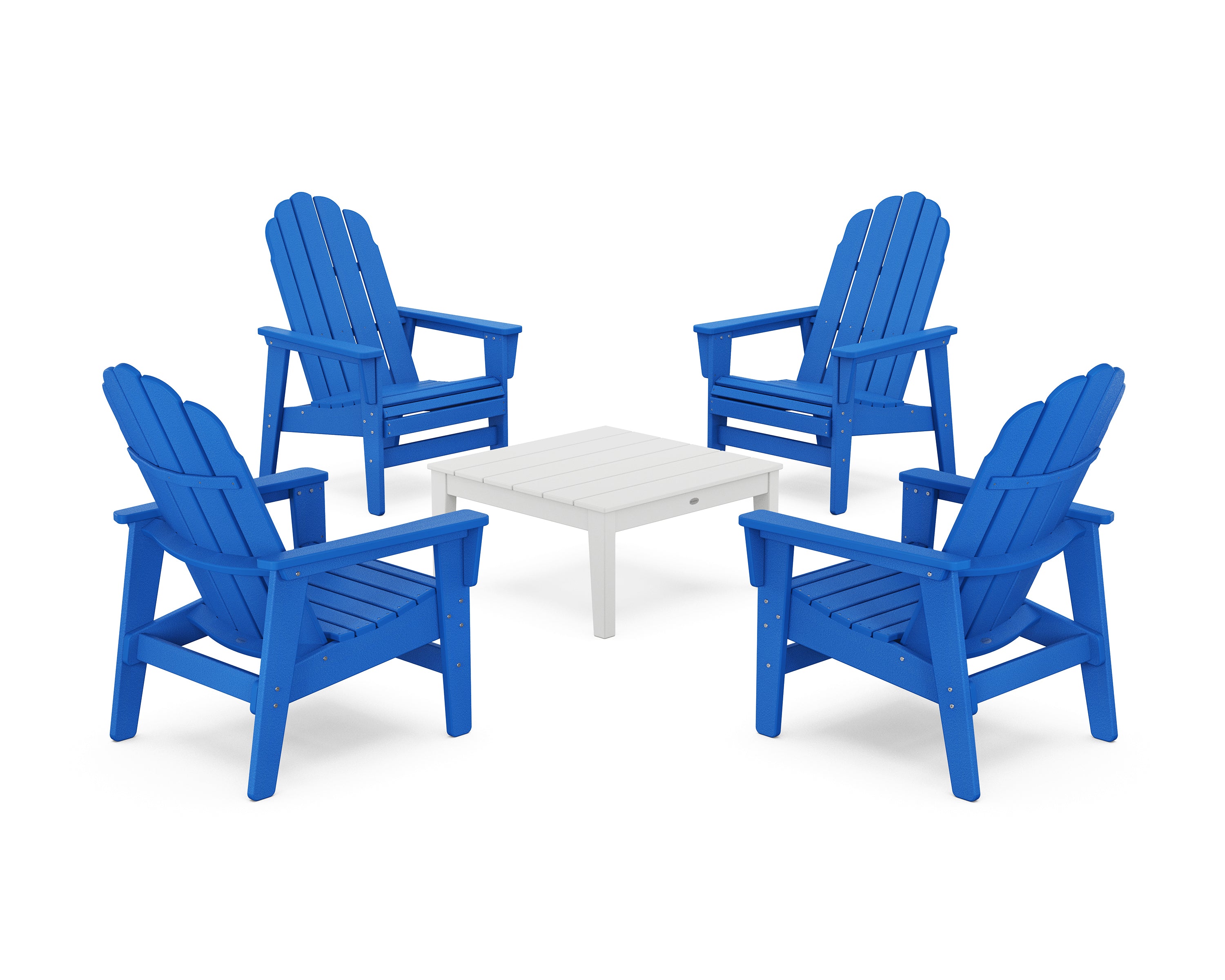 POLYWOOD 5-Piece Vineyard Grand Upright Adirondack Chair Conversation Group in Pacific Blue / White
