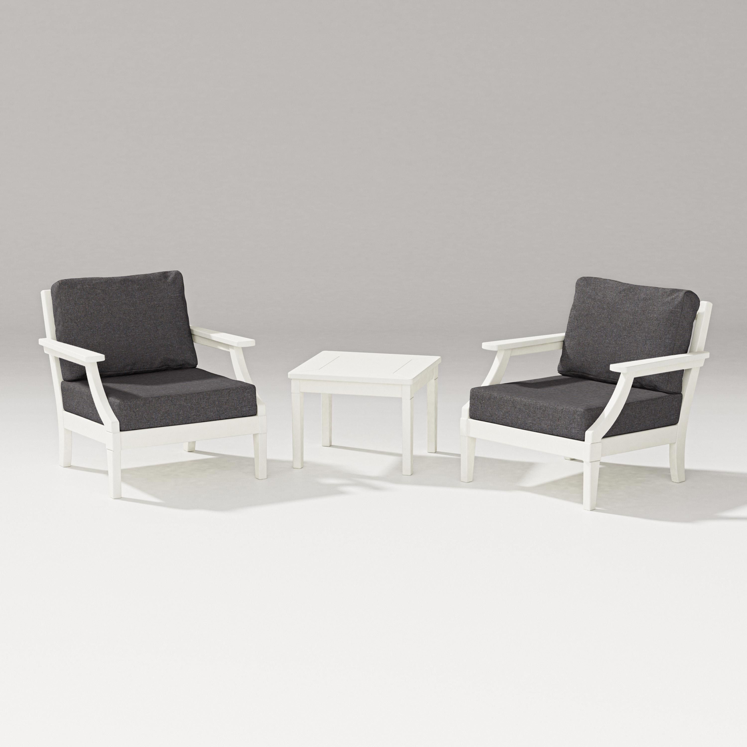 PW Designer Series Estate 3-Piece Lounge Chair Set in Vintage White / Ash Charcoal
