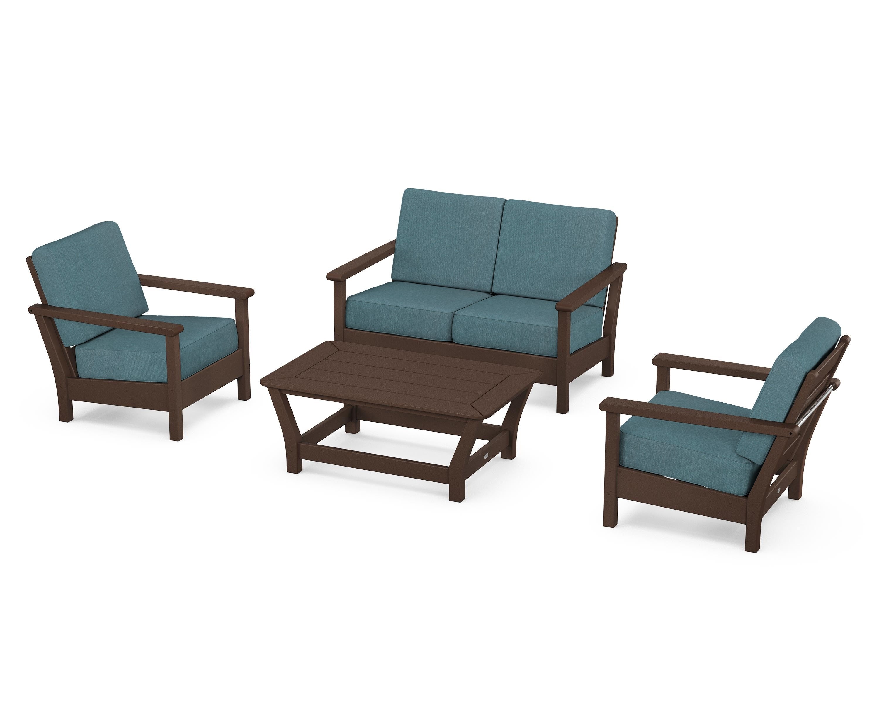 POLYWOOD Harbour 4-Piece Deep Seating Set in Mahogany / Ocean Teal