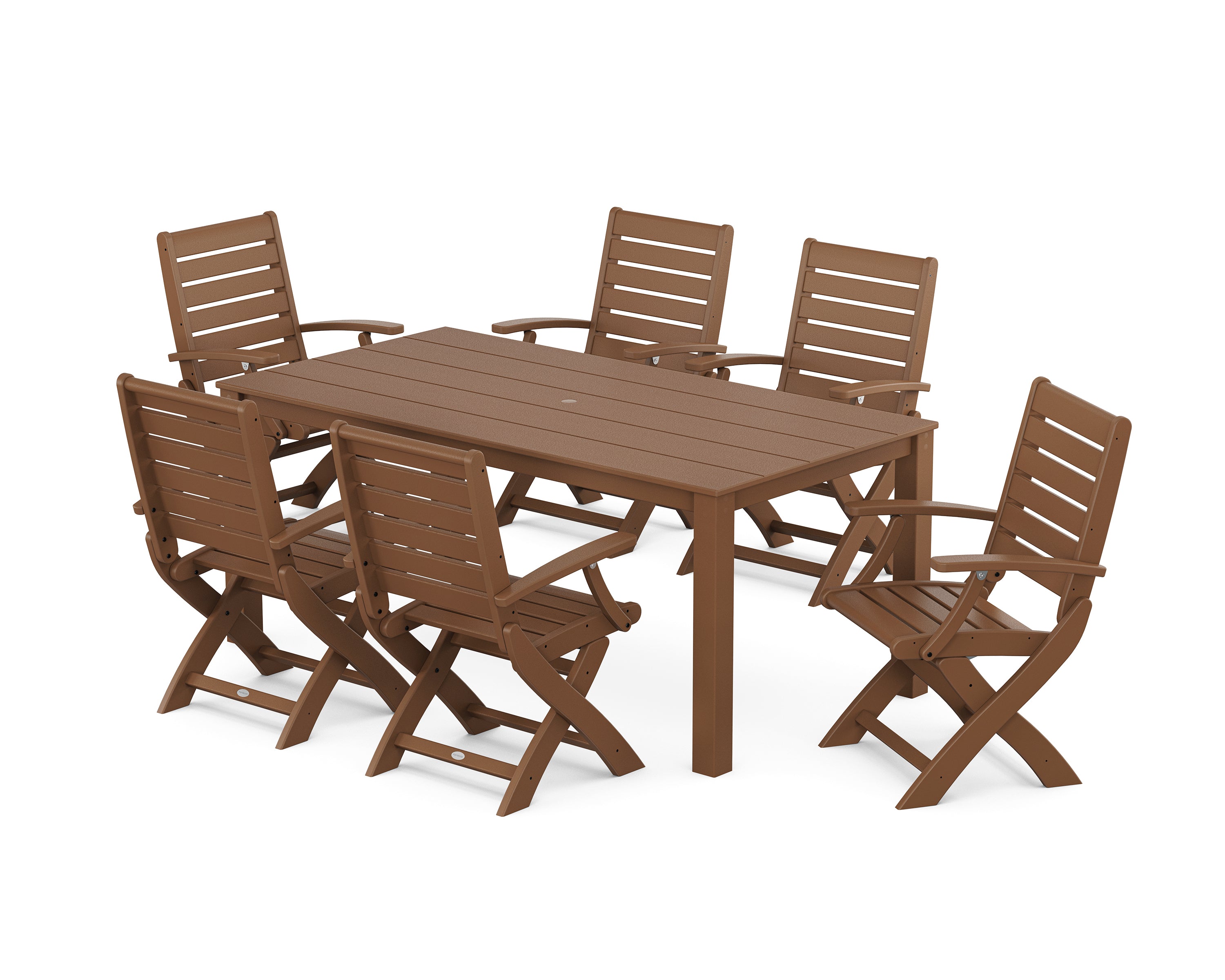 POLYWOOD Signature Folding Chair 7-Piece Parsons Dining Set in Teak