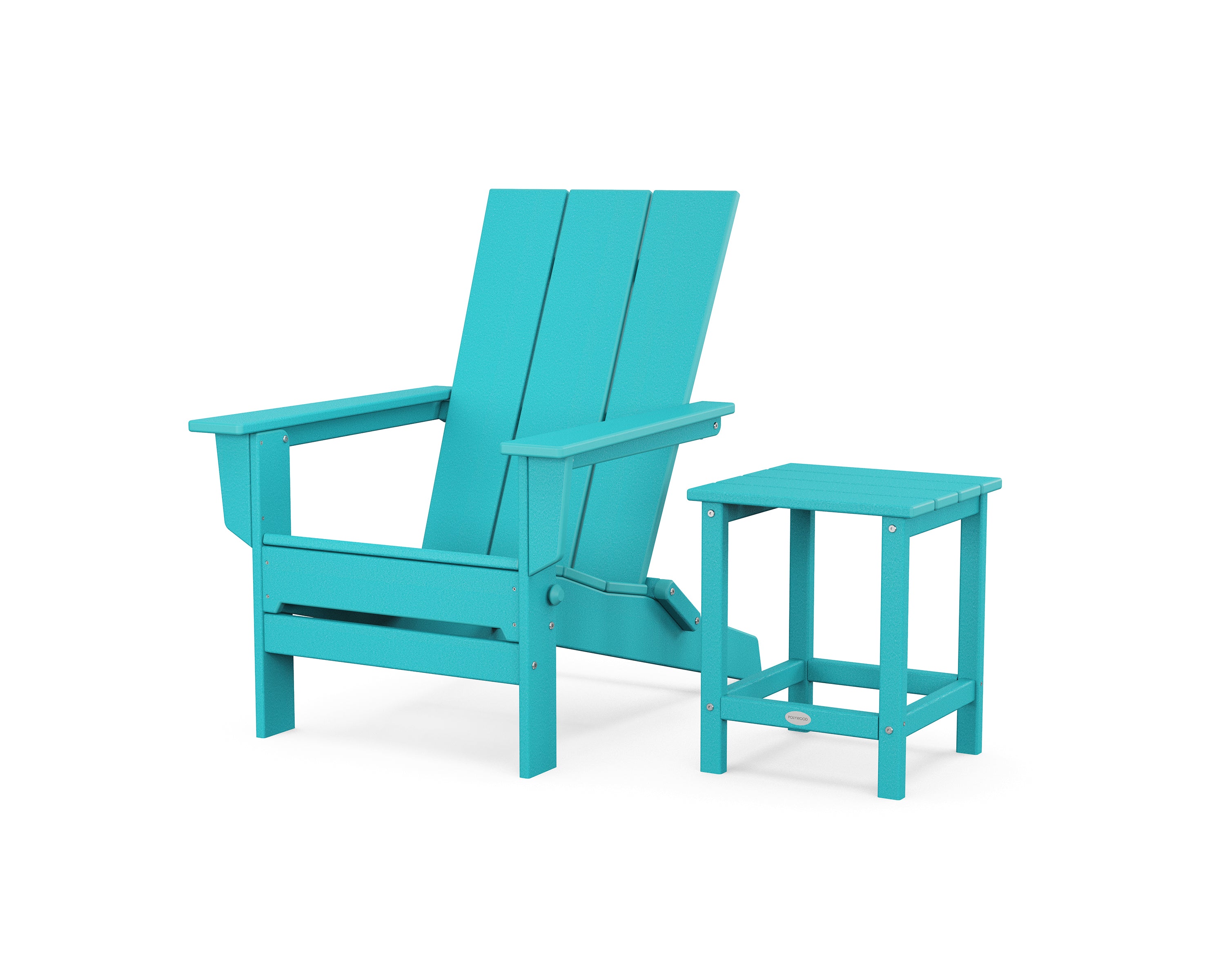 POLYWOOD Modern Studio Folding Adirondack Chair with Side Table in Aruba