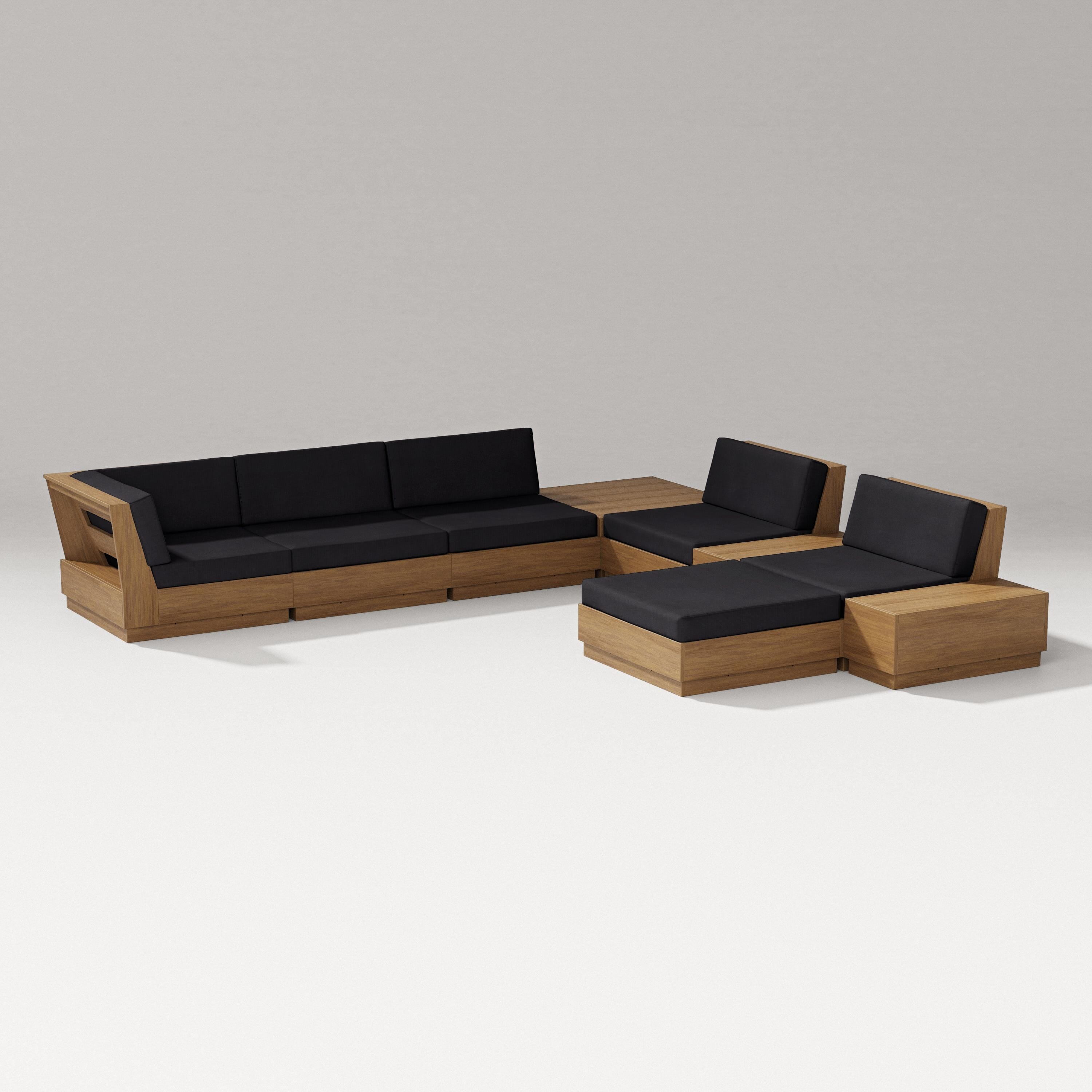 PW Designer Series Elevate 9-Piece Conversation Sectional in Natural / Midnight Linen