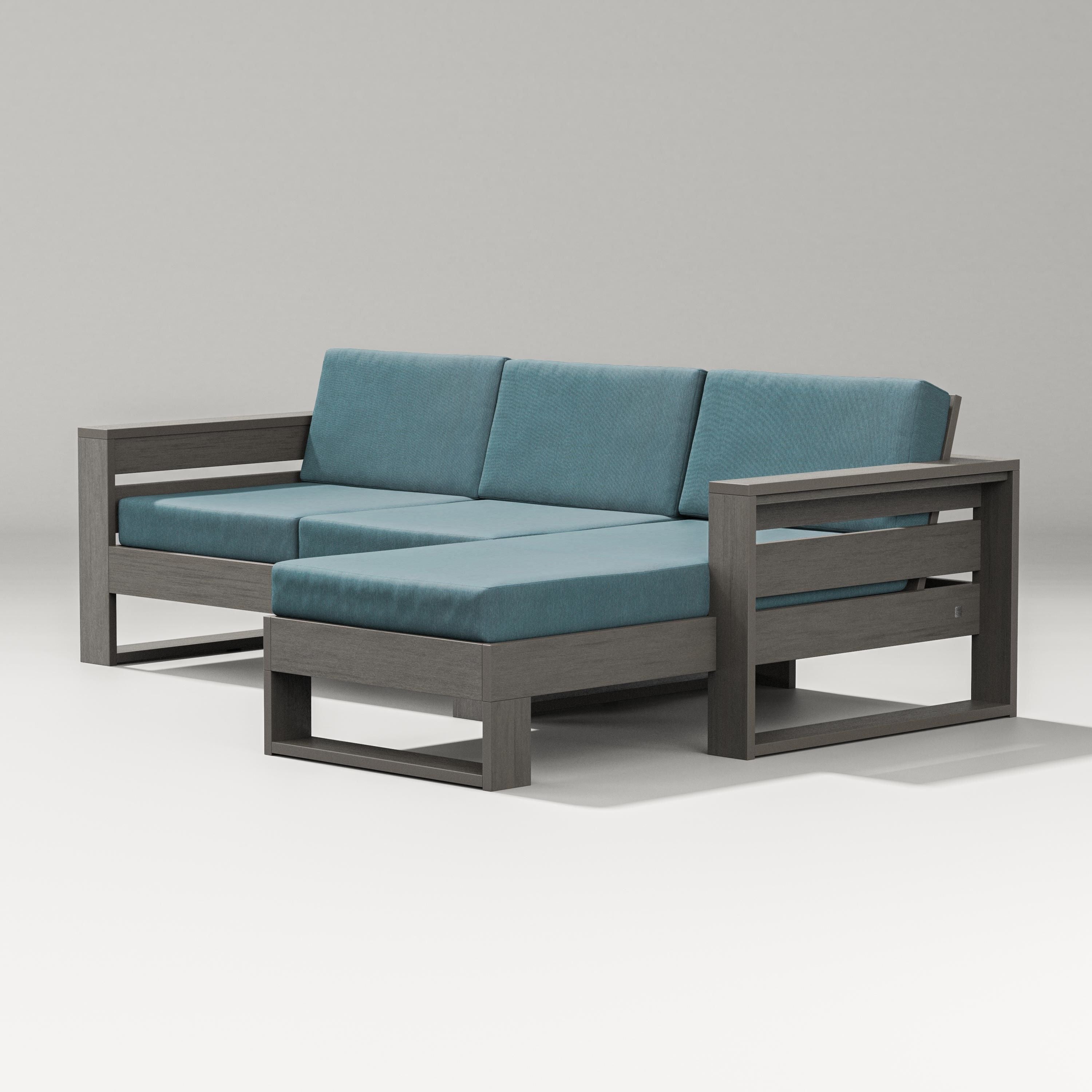 PW Designer Series Latitude Right Chaise Sectional in Driftwood / Ocean Teal