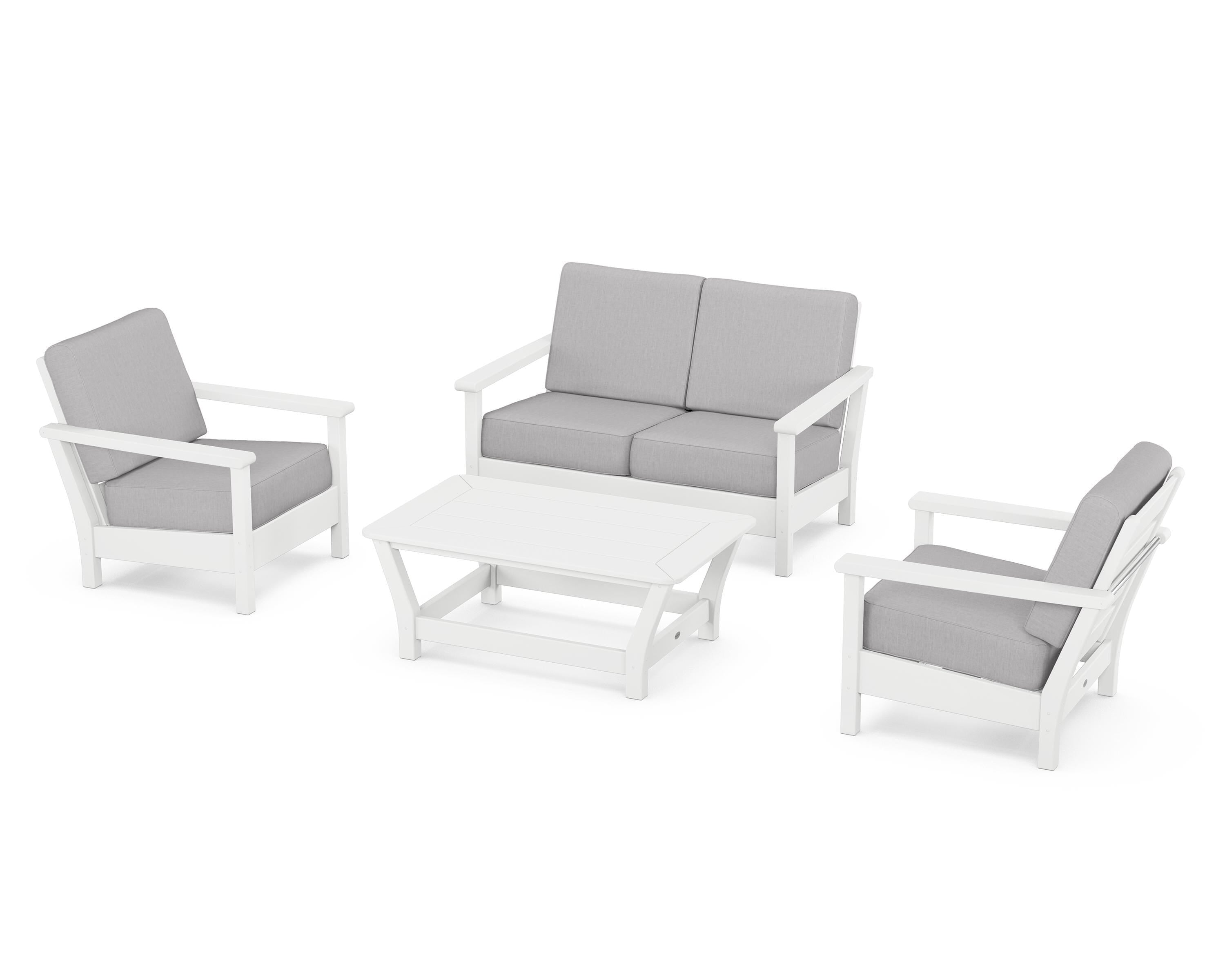 POLYWOOD Harbour 4-Piece Deep Seating Set in White / Granite