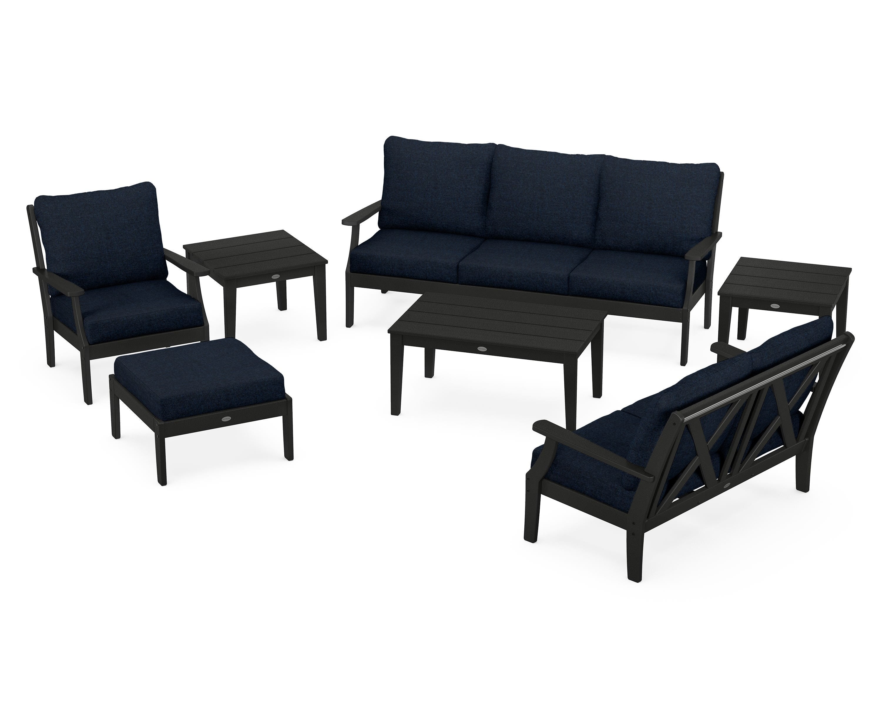 POLYWOOD Braxton 7-Piece Deep Seating Set in Black / Marine Indigo
