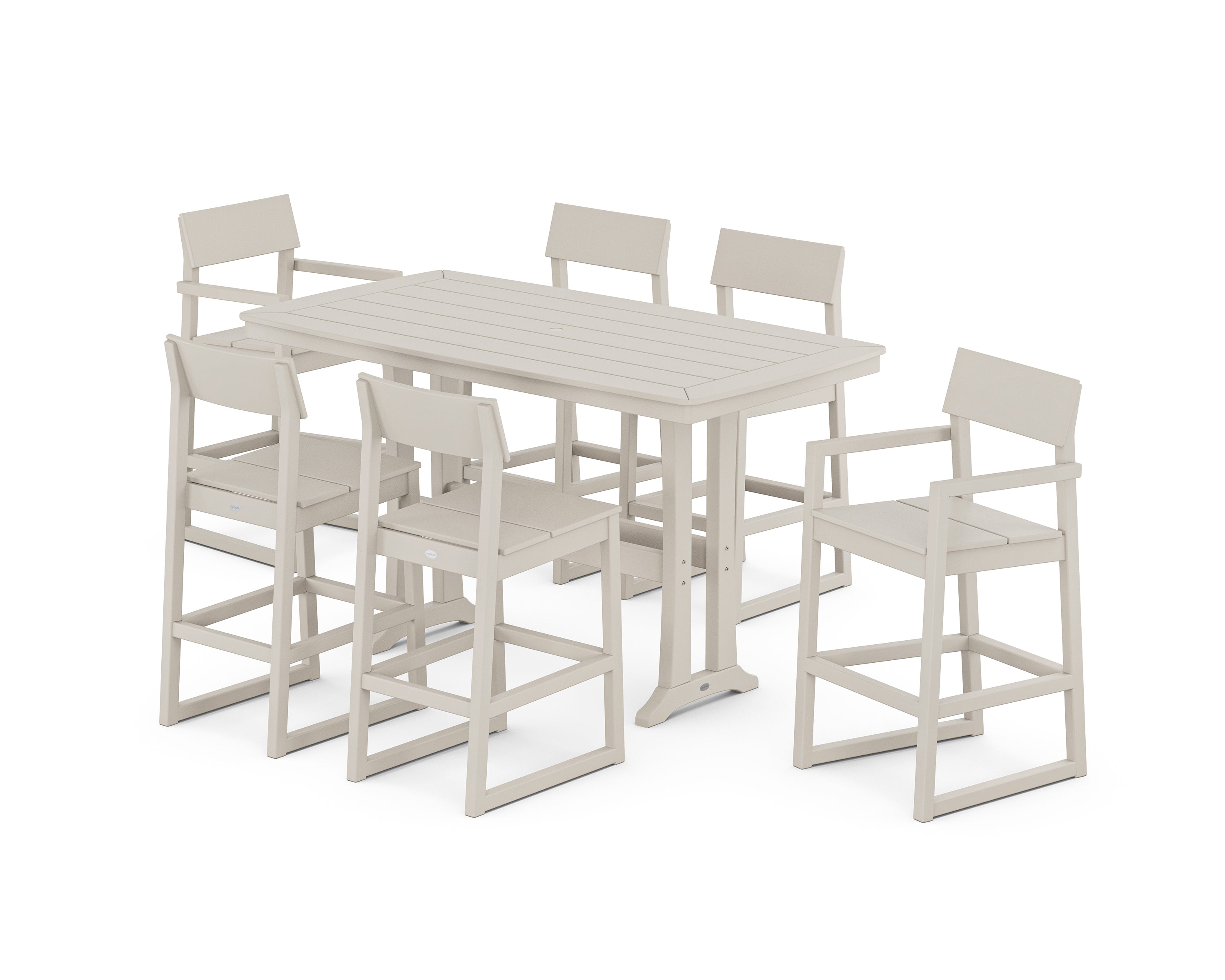 POLYWOOD EDGE 7-Piece Bar Set with Trestle Legs in Sand