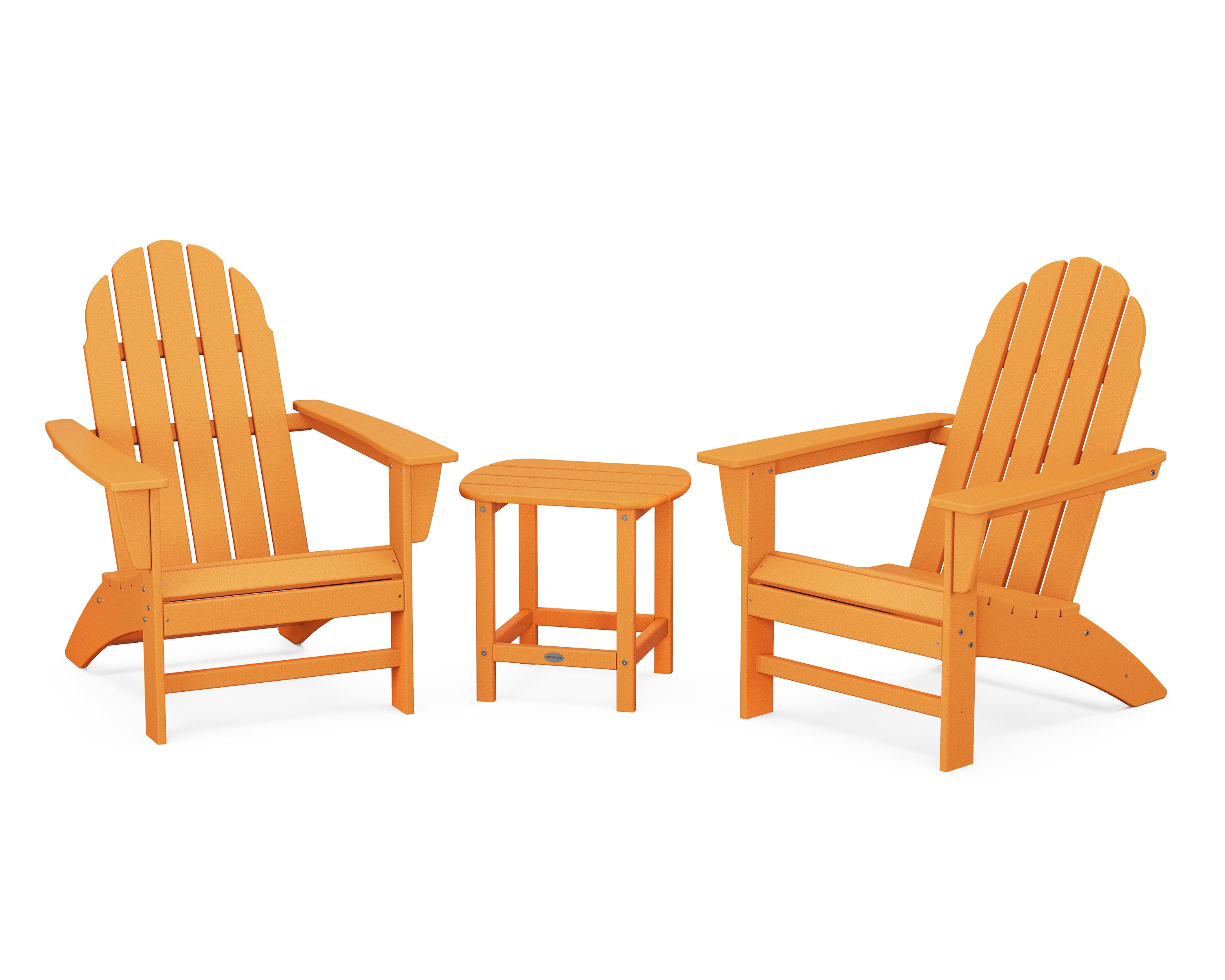 POLYWOOD Vineyard 3-Piece Adirondack Set with South Beach 18" Side Table in Tangerine