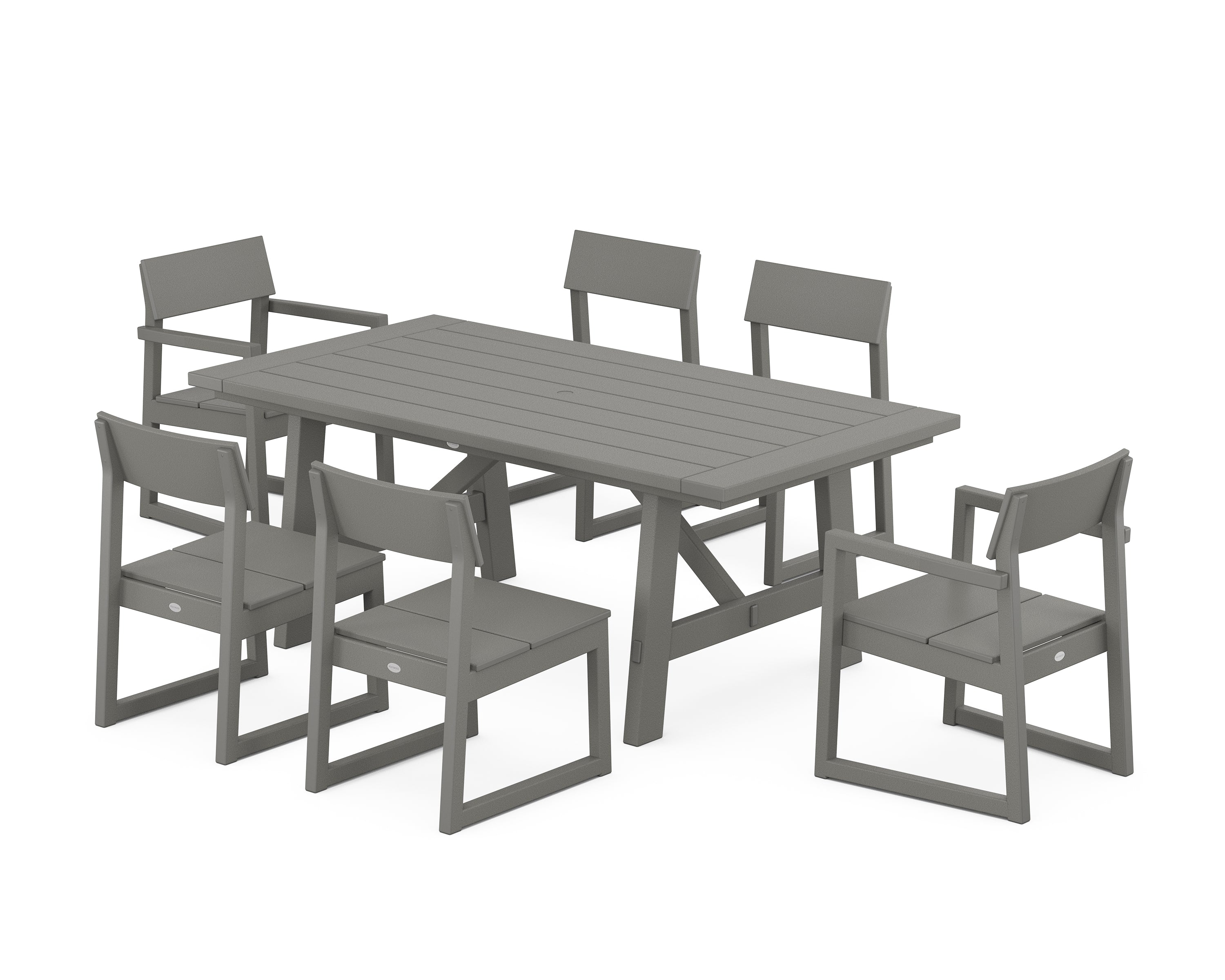 POLYWOOD EDGE 7-Piece Rustic Farmhouse Dining Set in Slate Grey