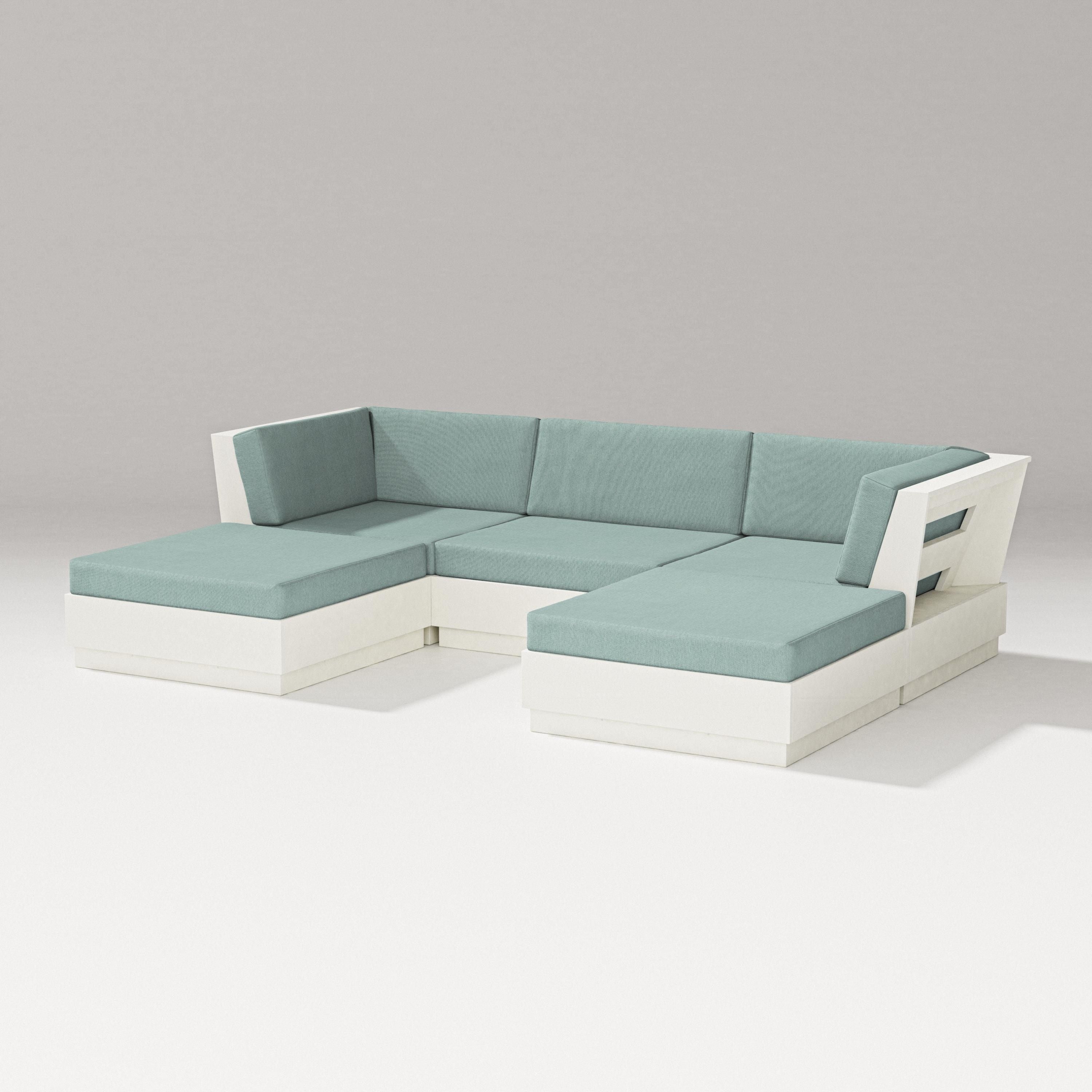 PW Designer Series Elevate Double Chaise Sectional in Vintage White / Glacier Spa
