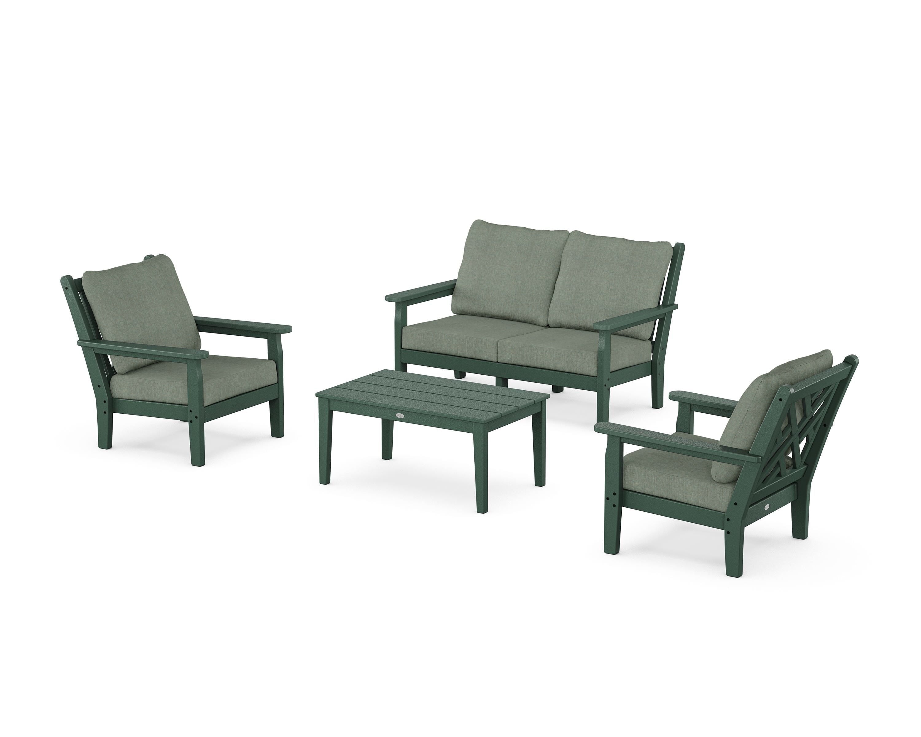 POLYWOOD Chippendale 4-Piece Deep Seating Set with Loveseat in Green / Cast Sage