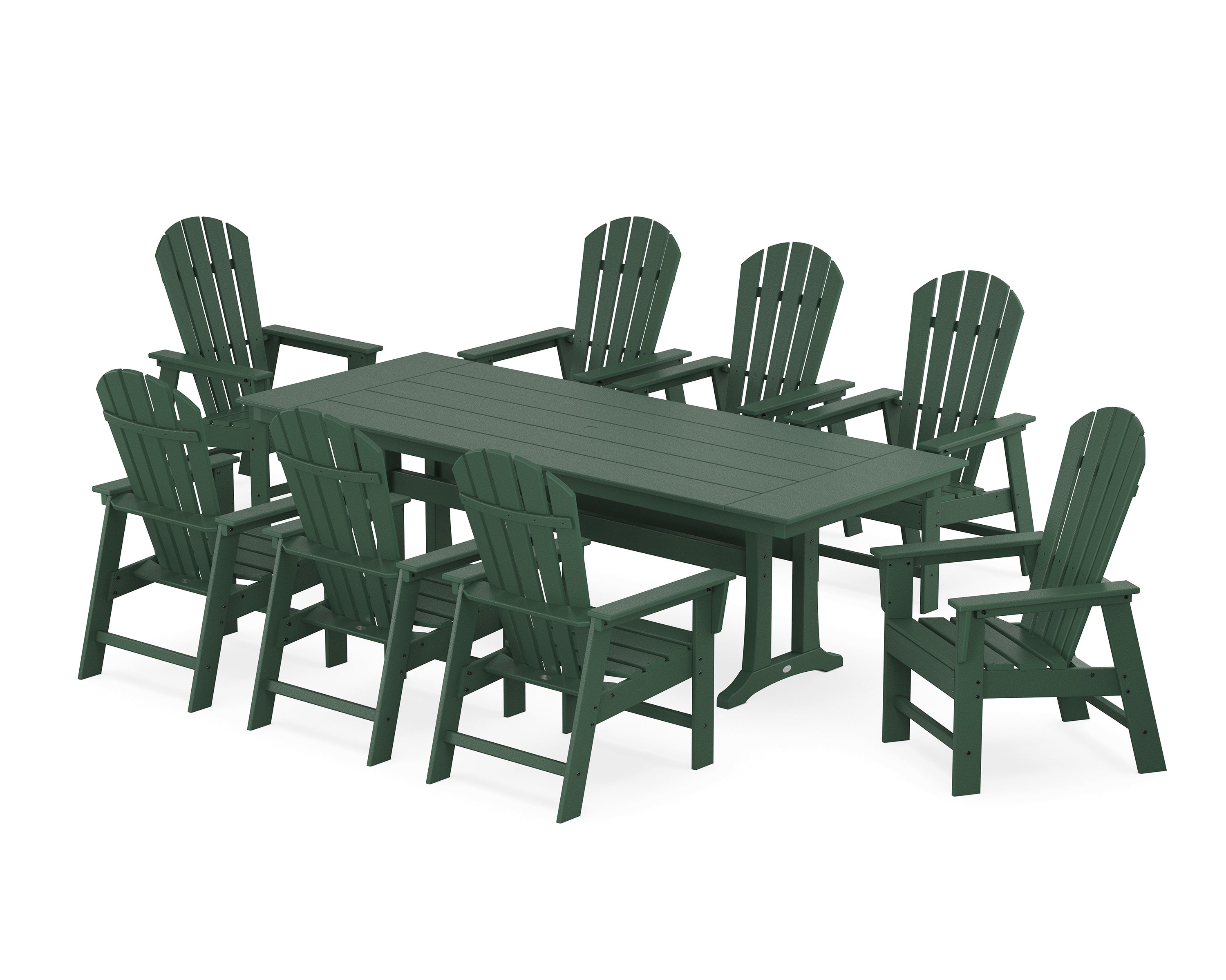 POLYWOOD® South Beach 9-Piece Farmhouse Dining Set with Trestle Legs in Green