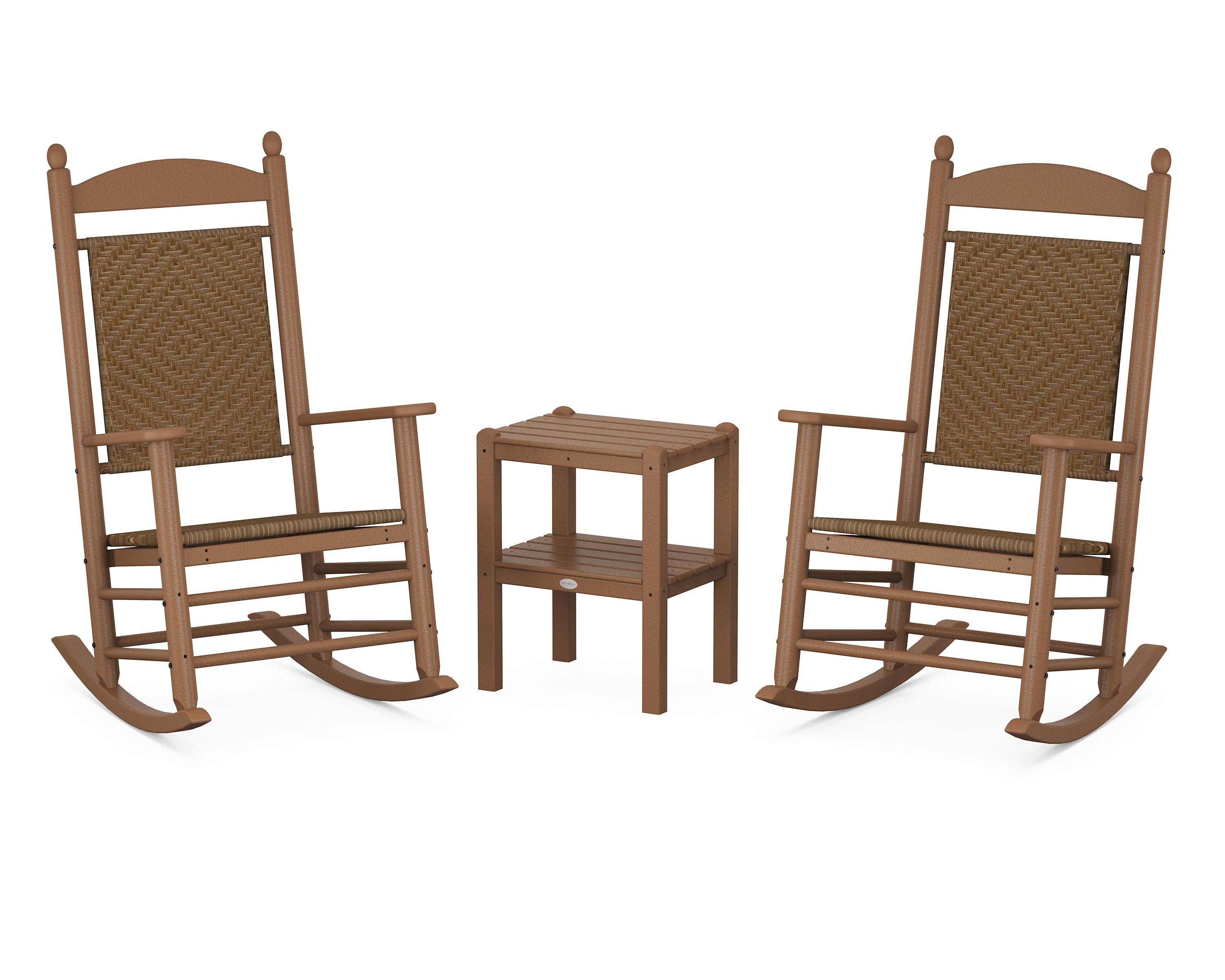 POLYWOOD Jefferson 3-Piece Woven Rocker Set in Teak / Tigerwood