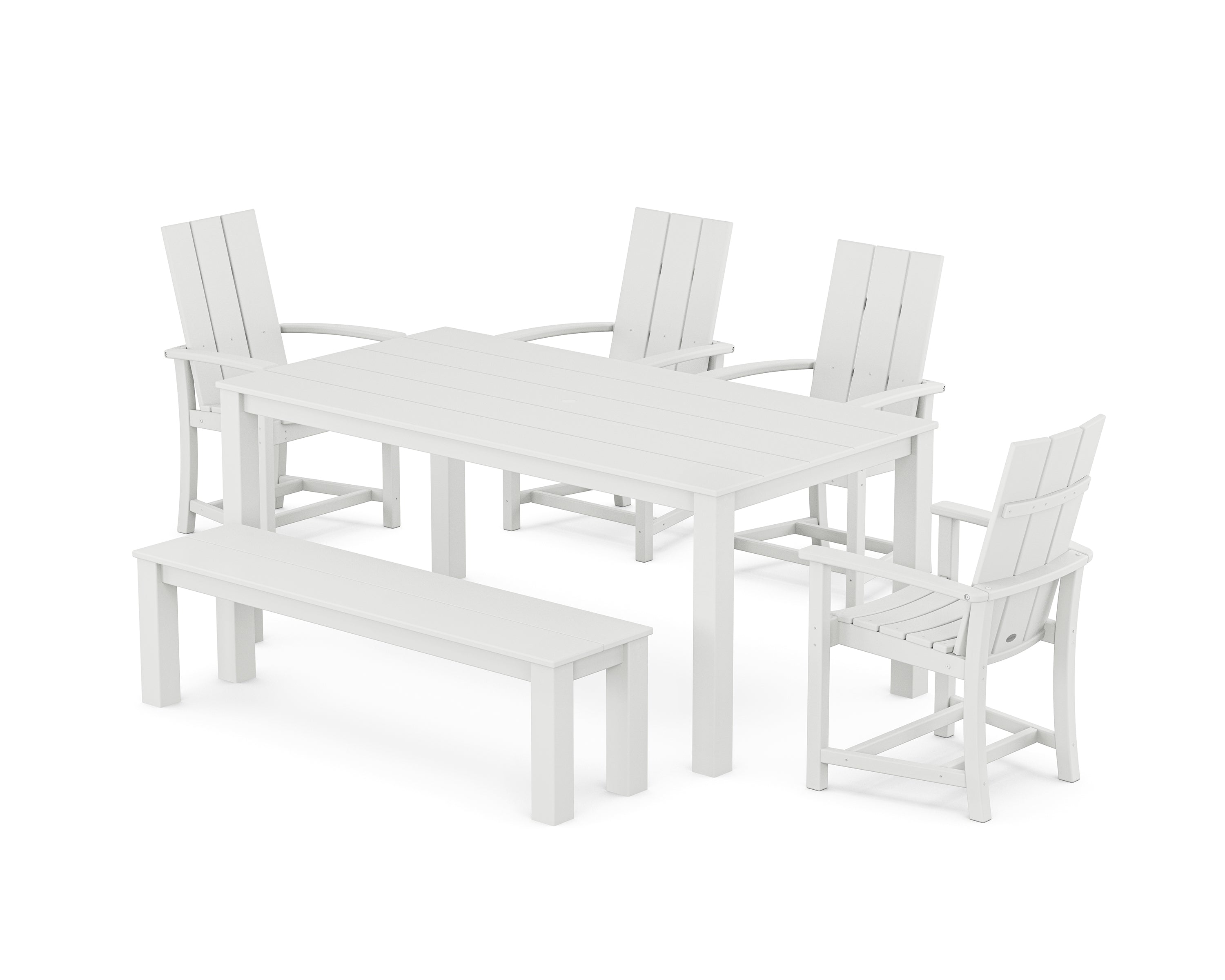 POLYWOOD Modern Adirondack 6-Piece Parsons Dining Set with Bench in White