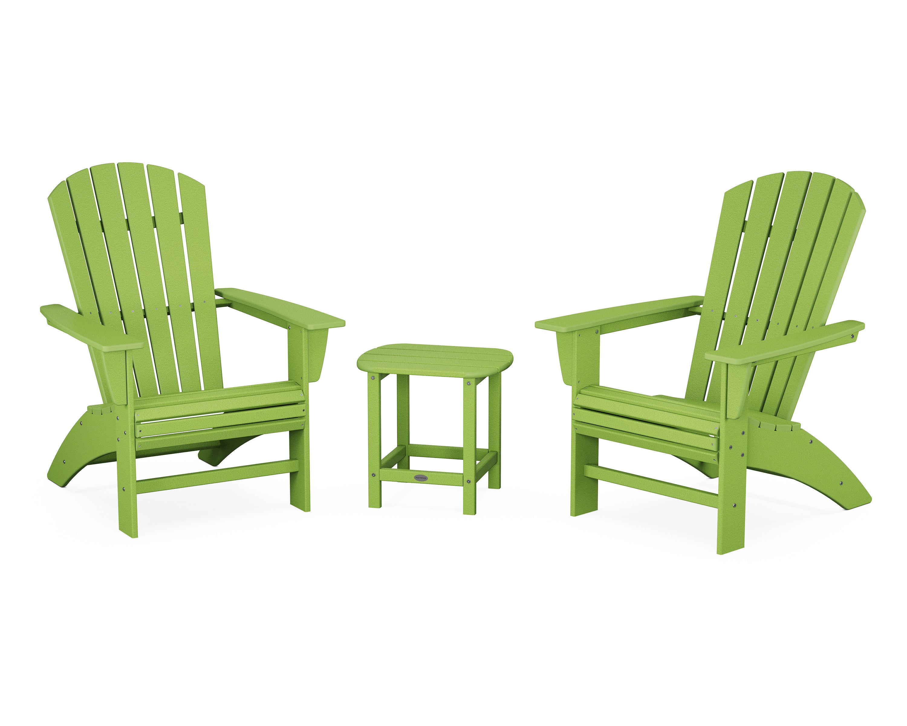 POLYWOOD Nautical 3-Piece Curveback Adirondack Set in Lime