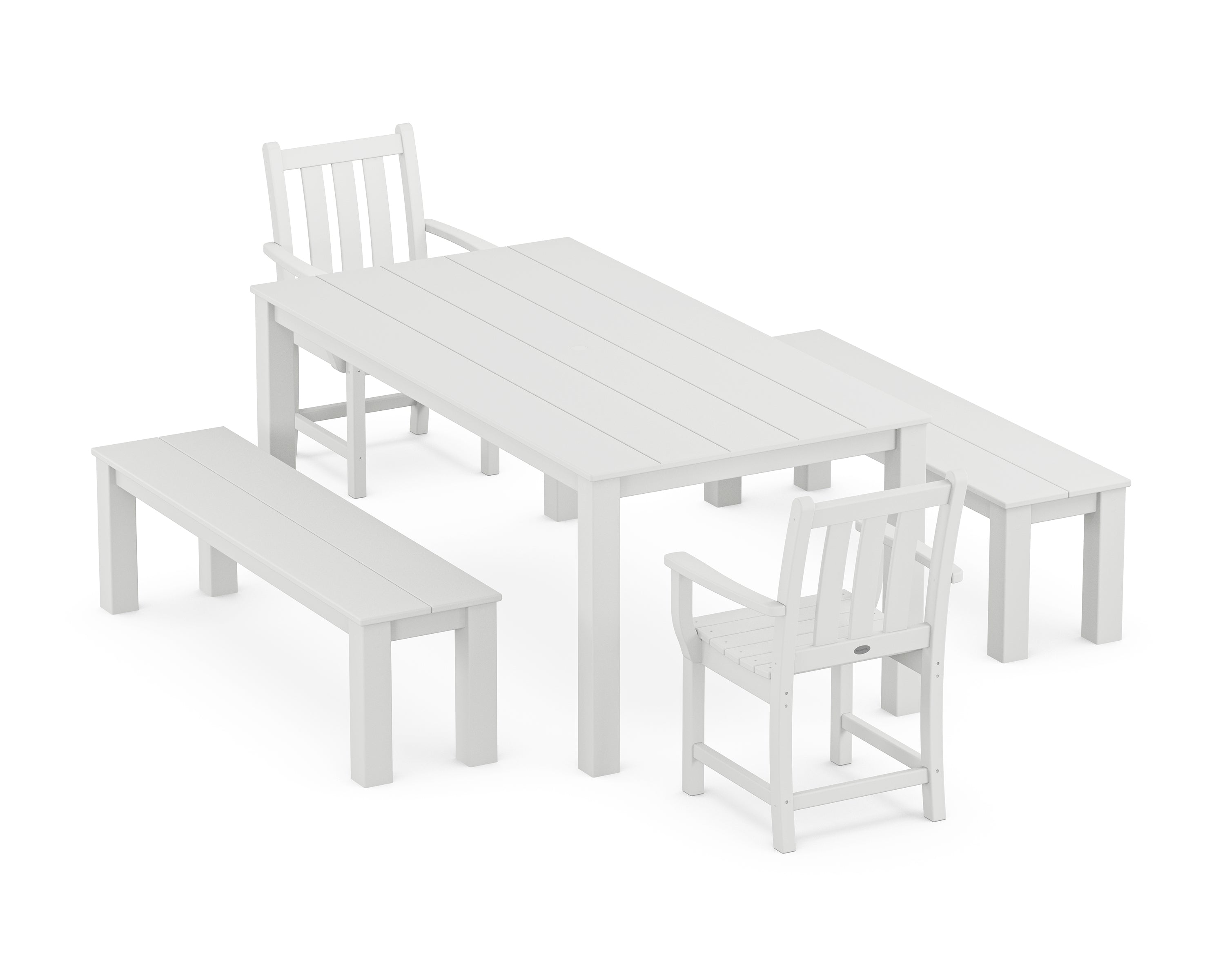 POLYWOOD Traditional Garden 5-Piece Parsons Dining Set with Benches in White