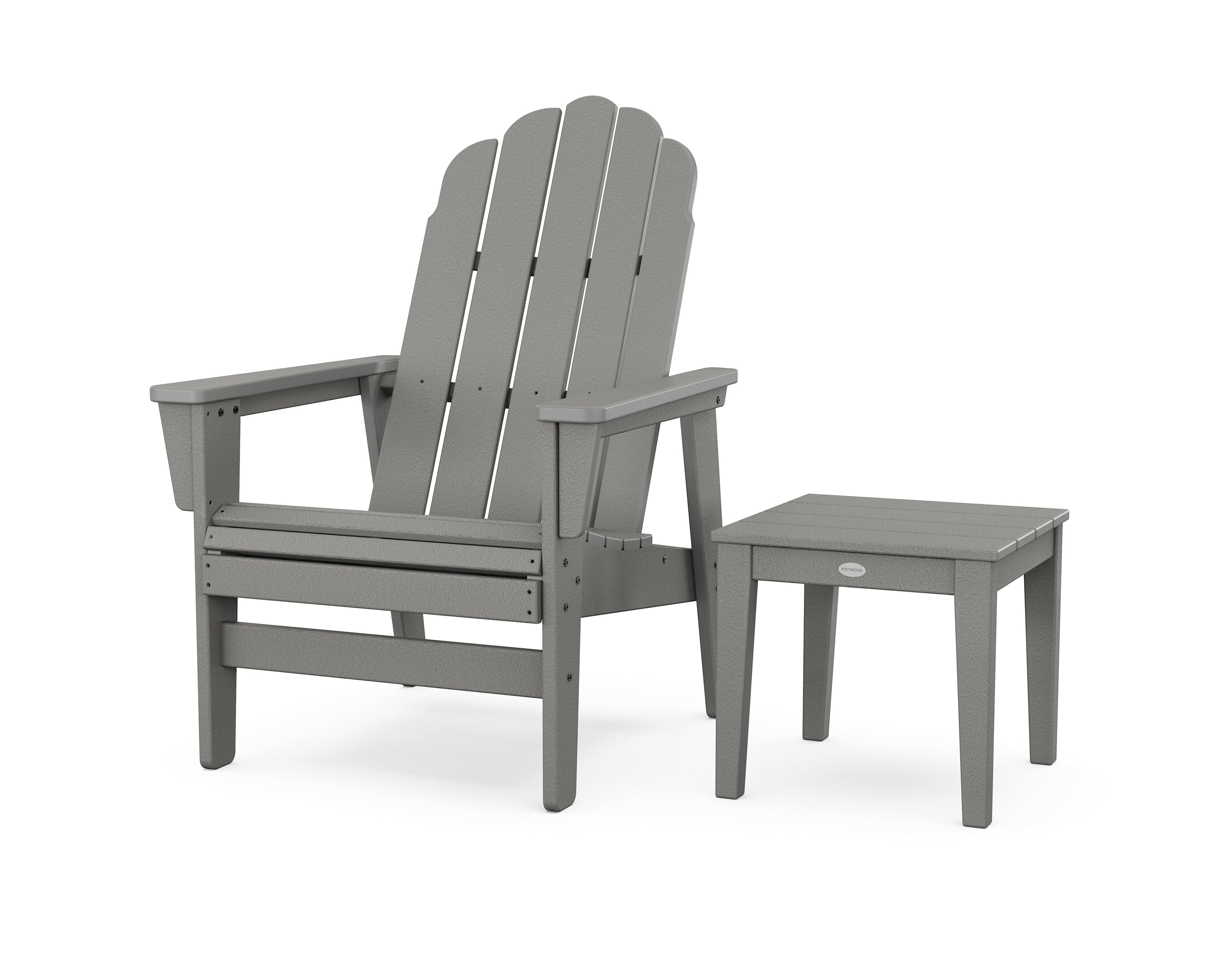 POLYWOOD Vineyard Grand Upright Adirondack Chair with Side Table in Slate Grey