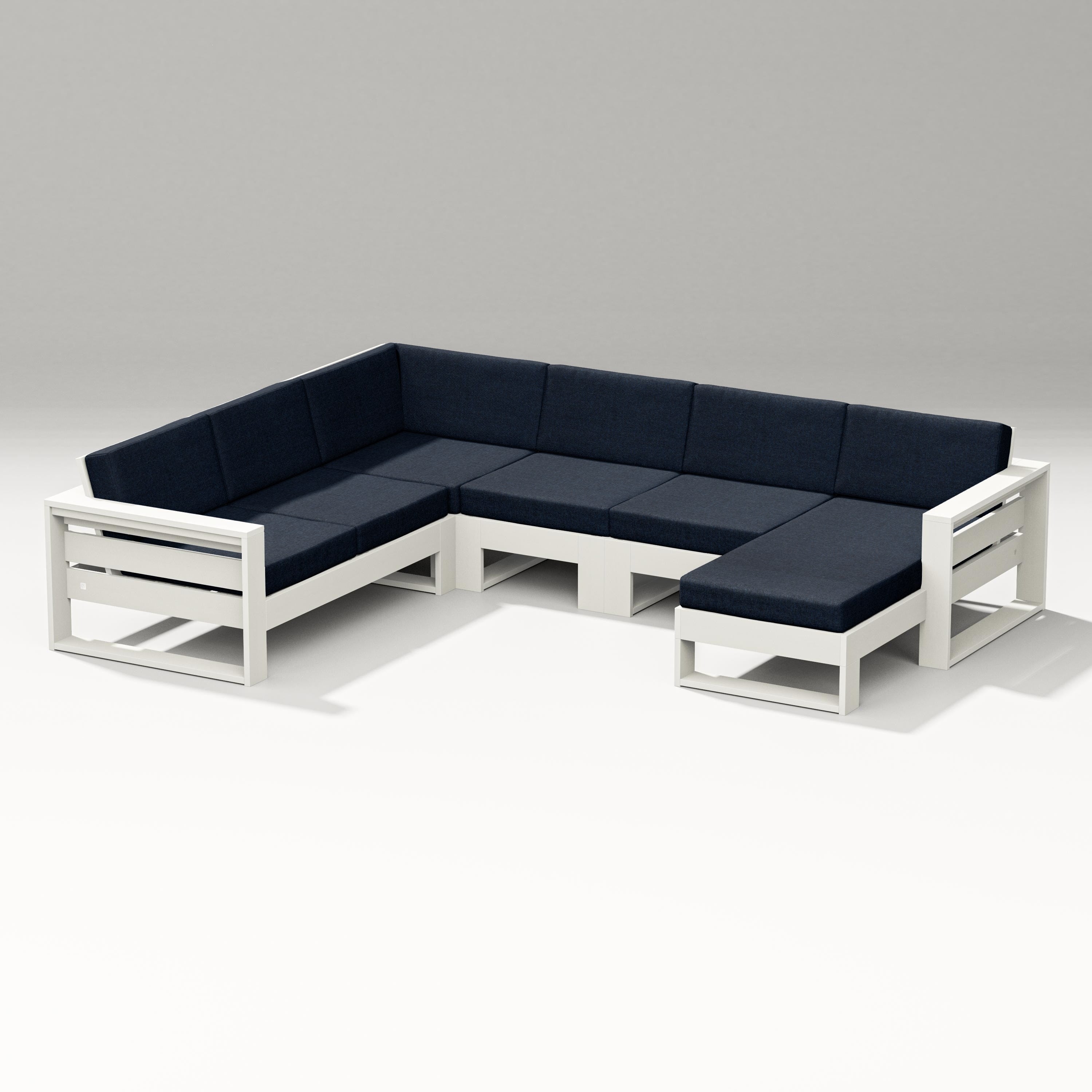 PW Designer Series Latitude Corner Sectional with Right Chaise in Vintage White / Marine Indigo