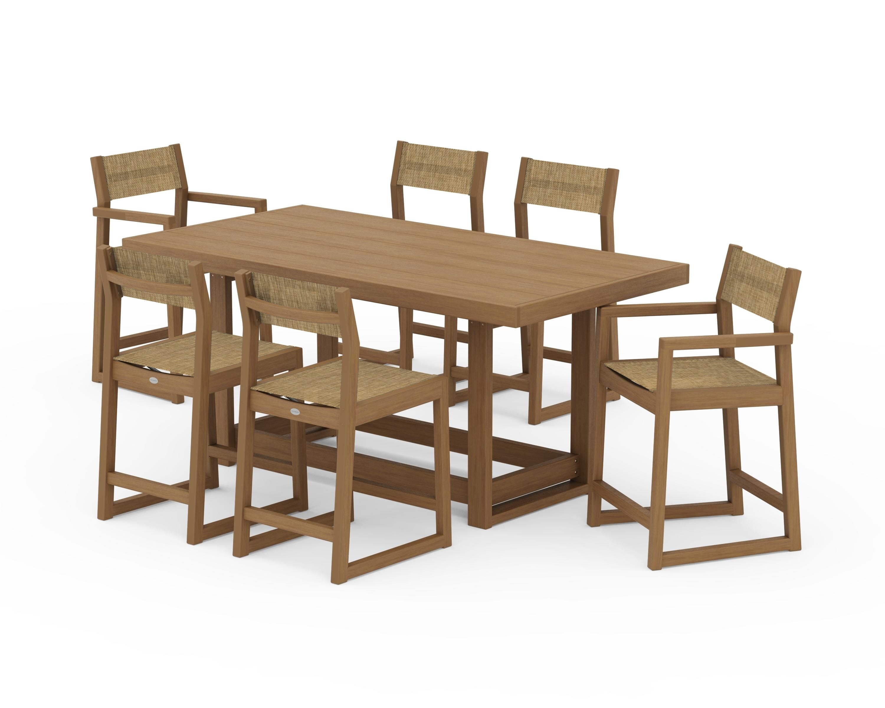 POLYWOOD EDGE Sling 7-Piece Counter Table Set in Natural / Burlap Sling