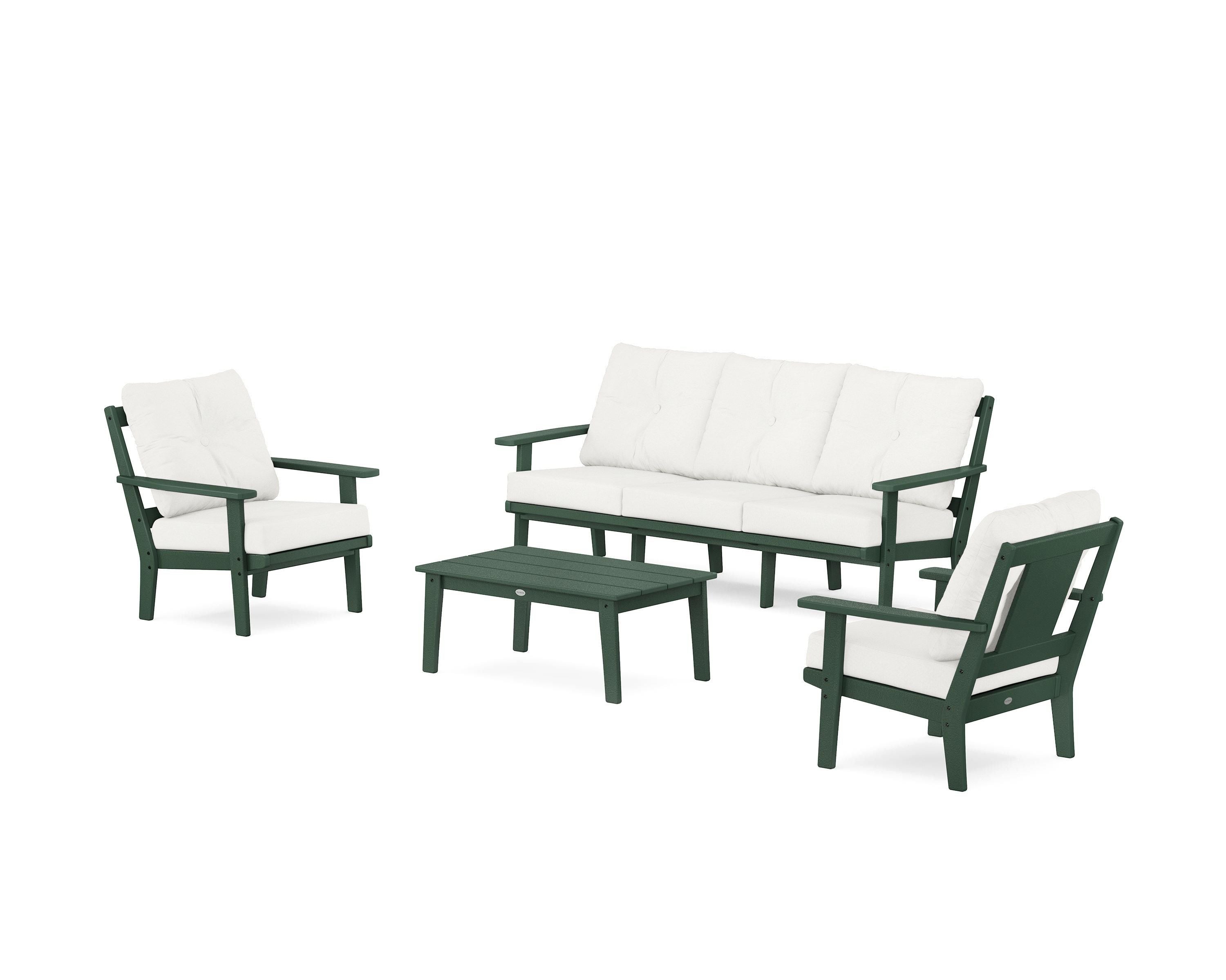 POLYWOOD Prairie 4-Piece Deep Seating Set with Sofa in Green / Natural Linen