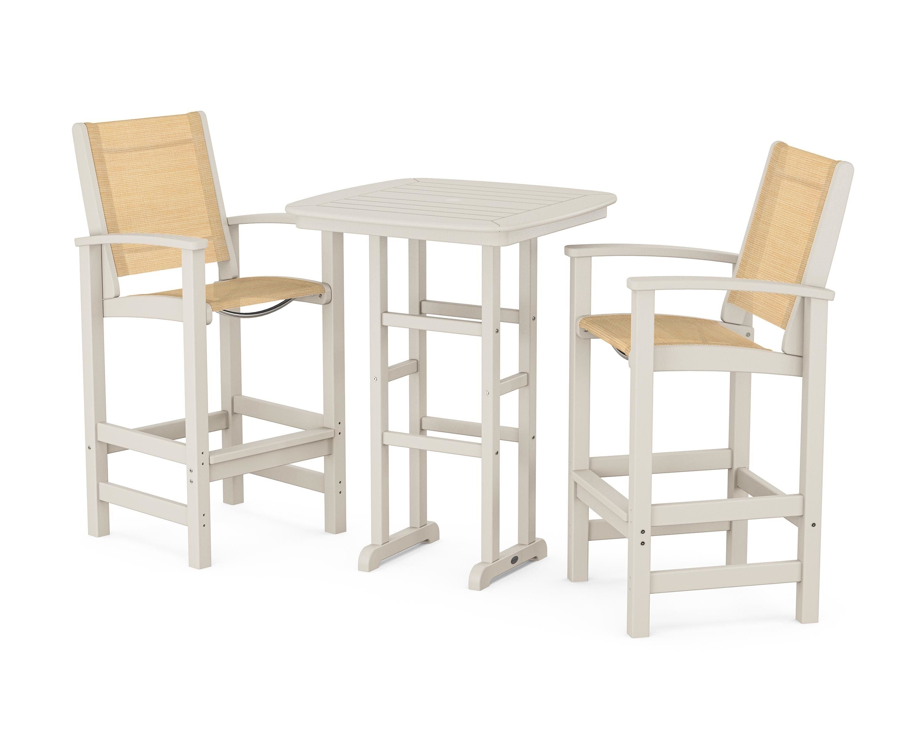 POLYWOOD Coastal 3-Piece Bar Set in Sand / Dupioni Apricot Sling