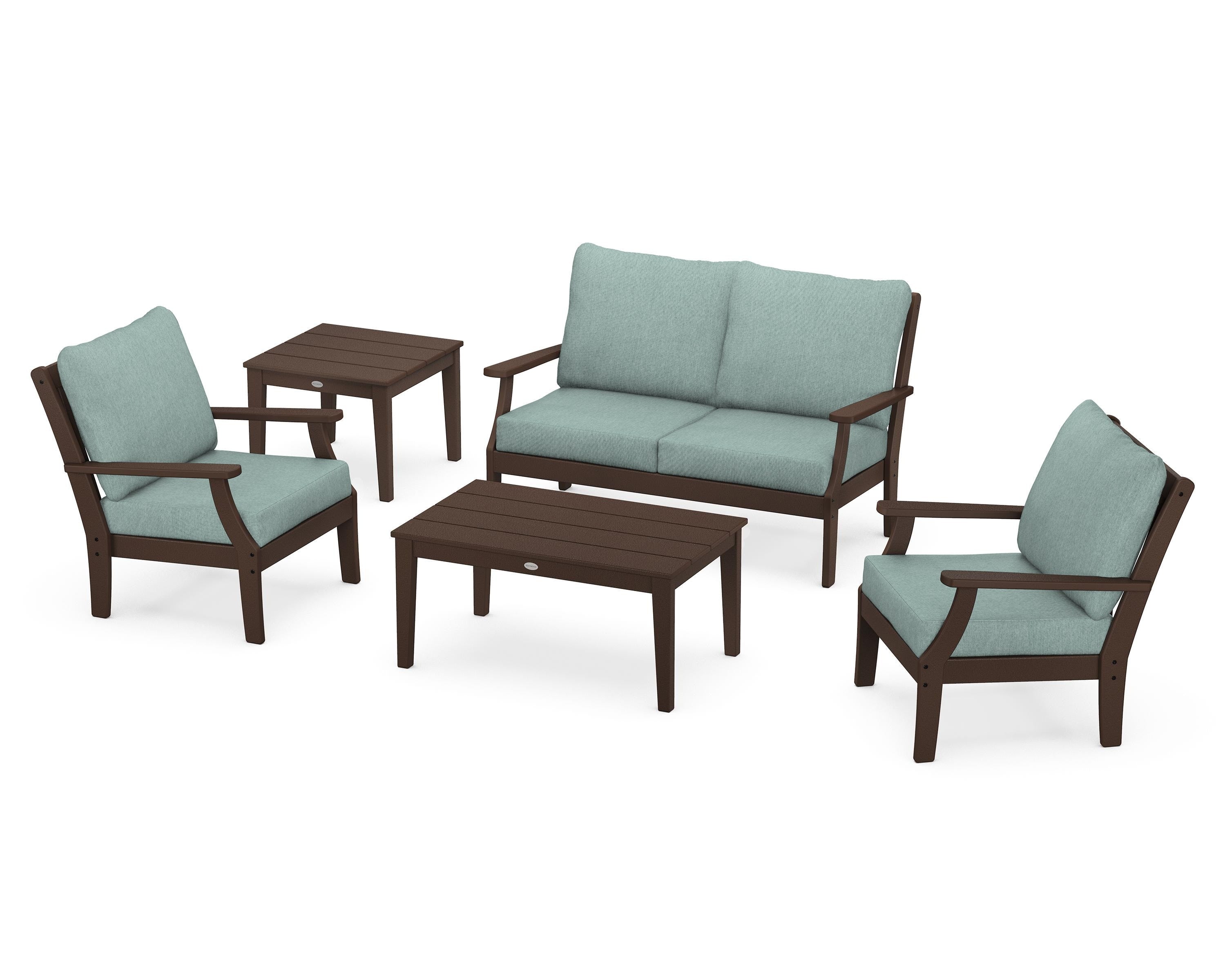 POLYWOOD Braxton 5-Piece Deep Seating Set in Mahogany / Glacier Spa