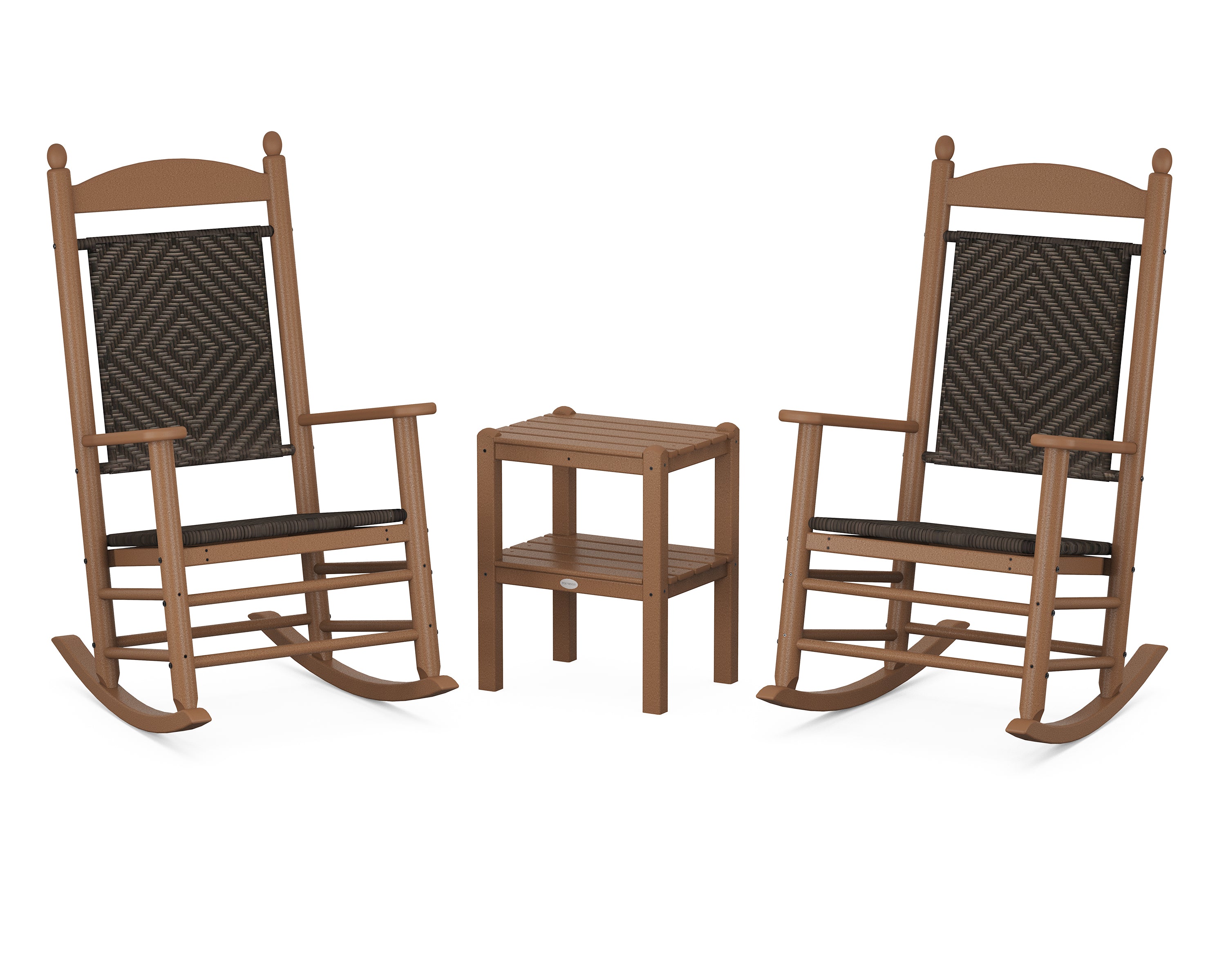 POLYWOOD Jefferson 3-Piece Woven Rocker Set in Teak / Cahaba