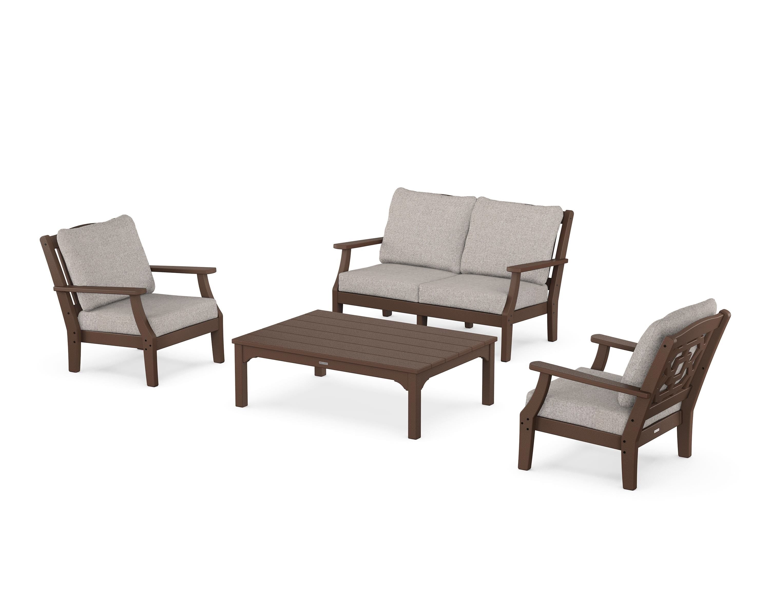 Martha Stewart by POLYWOOD Chinoiserie 4-Piece Deep Seating Set with Loveseat in Mahogany / Weathered Tweed