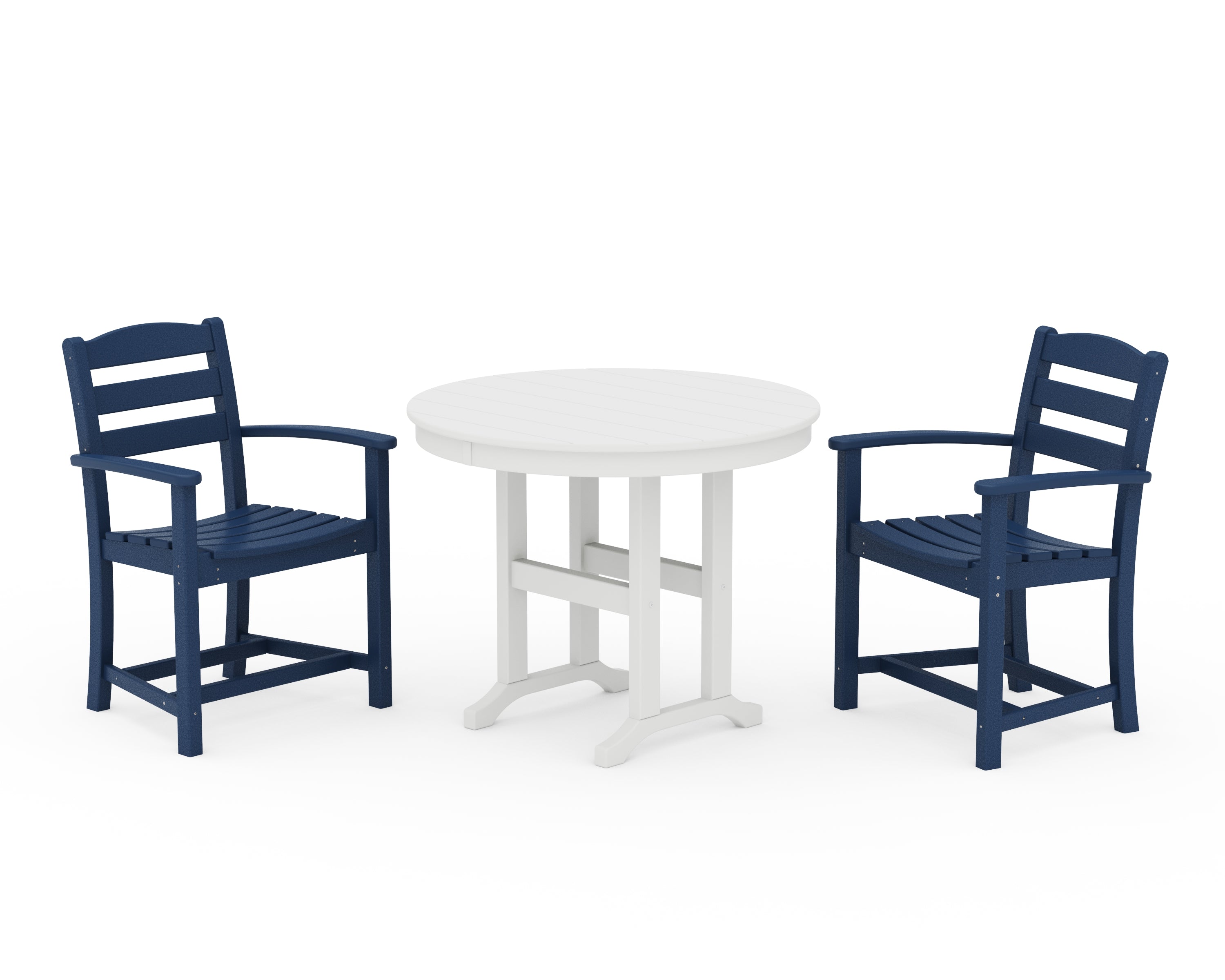 POLYWOOD La Casa Café 3-Piece Round Dining Set in Navy / White