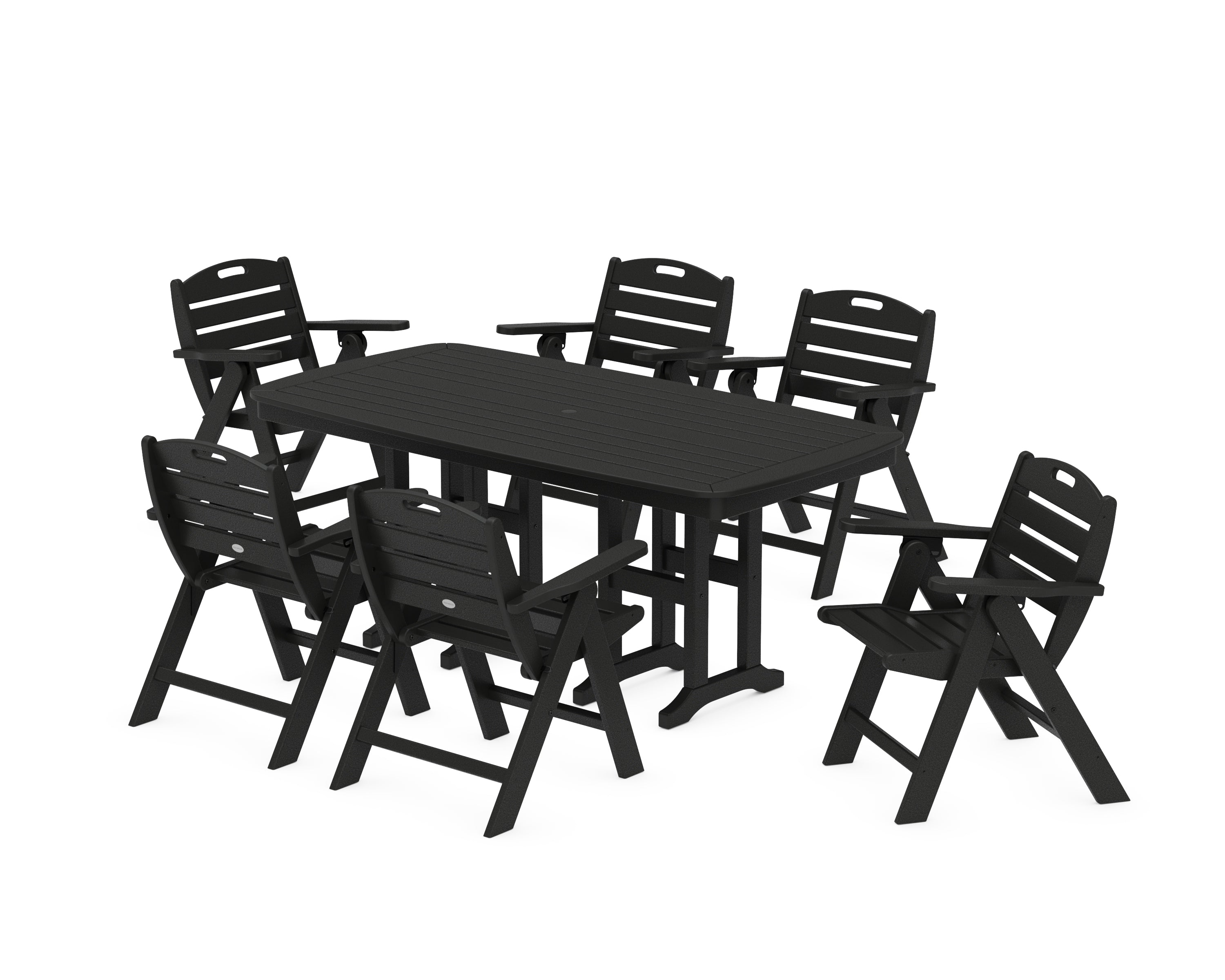 POLYWOOD Nautical Lowback 7-Piece Dining Set in Black