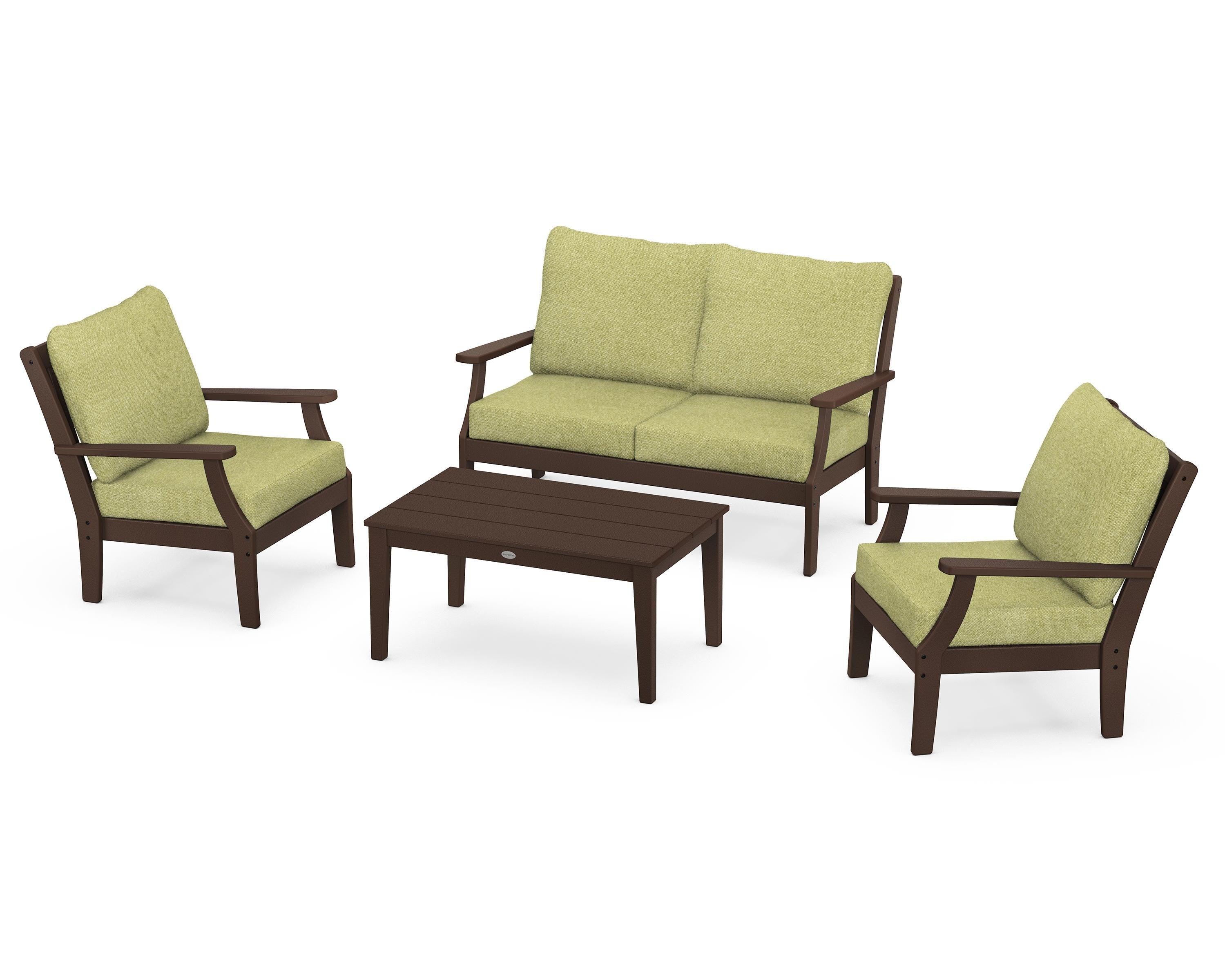 POLYWOOD Braxton 4-Piece Deep Seating Chair Set in Mahogany / Chartreuse Boucle