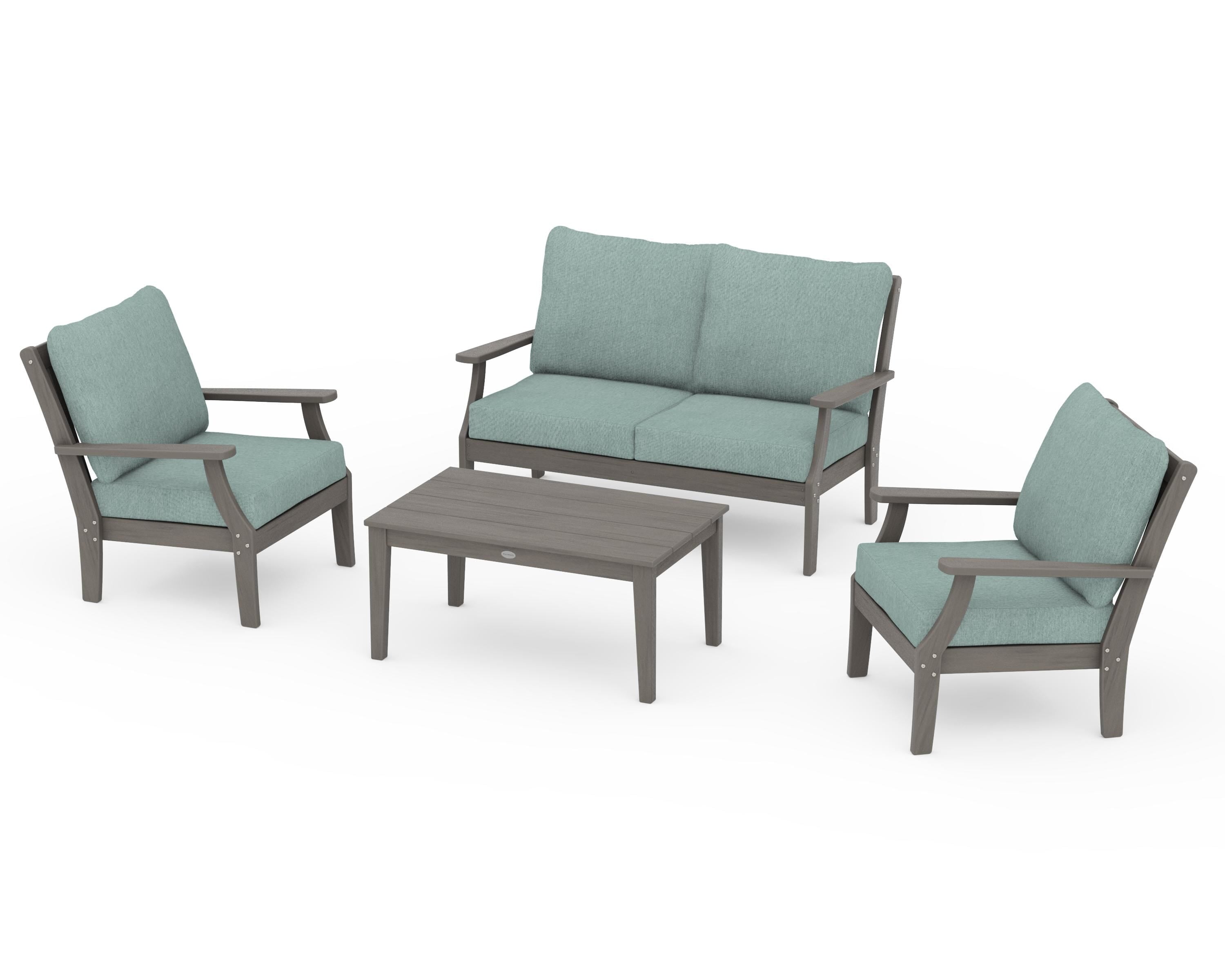 POLYWOOD Braxton 4-Piece Deep Seating Chair Set in Driftwood / Glacier Spa
