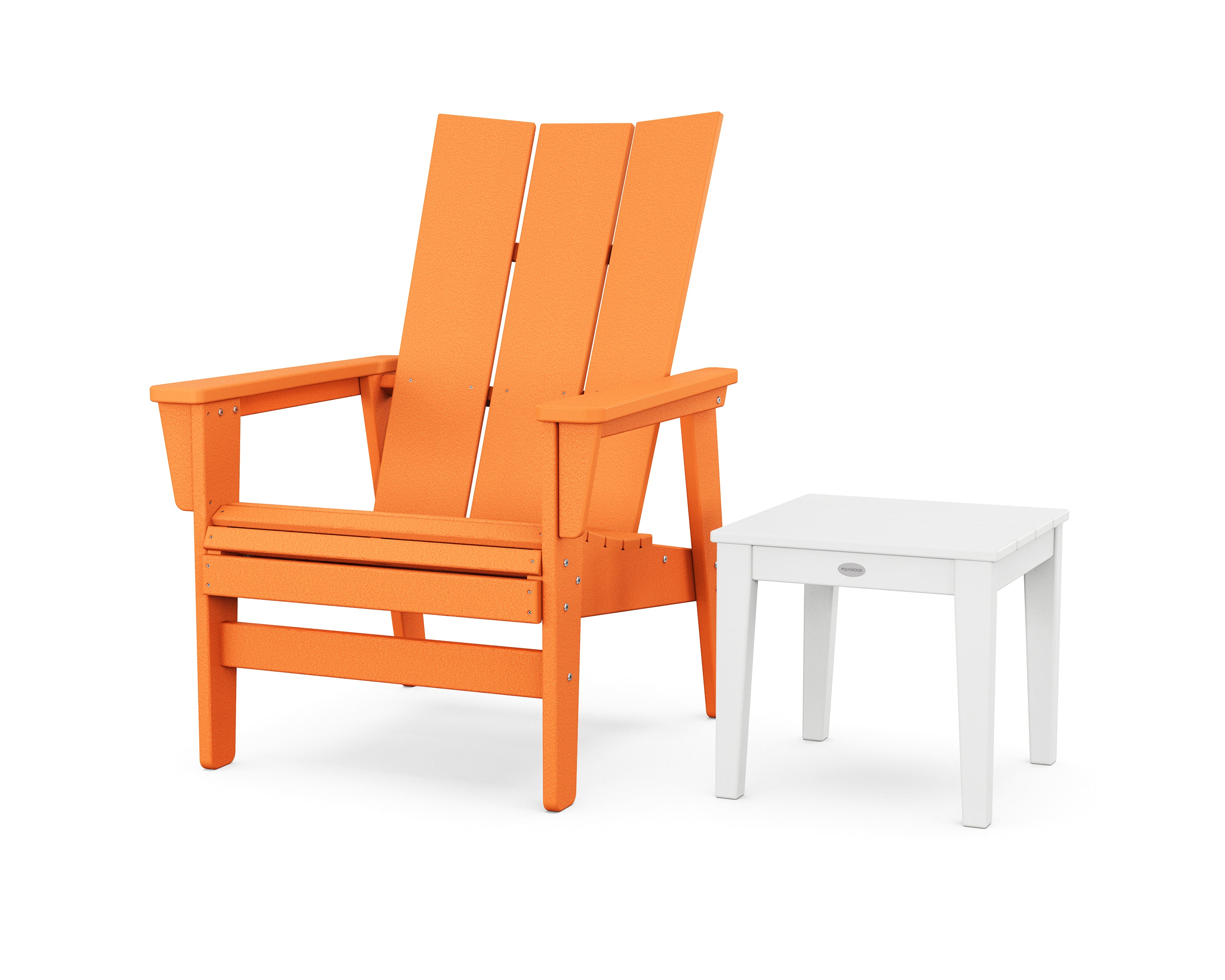POLYWOOD Modern Grand Upright Adirondack Chair with Side Table in Tangerine / White