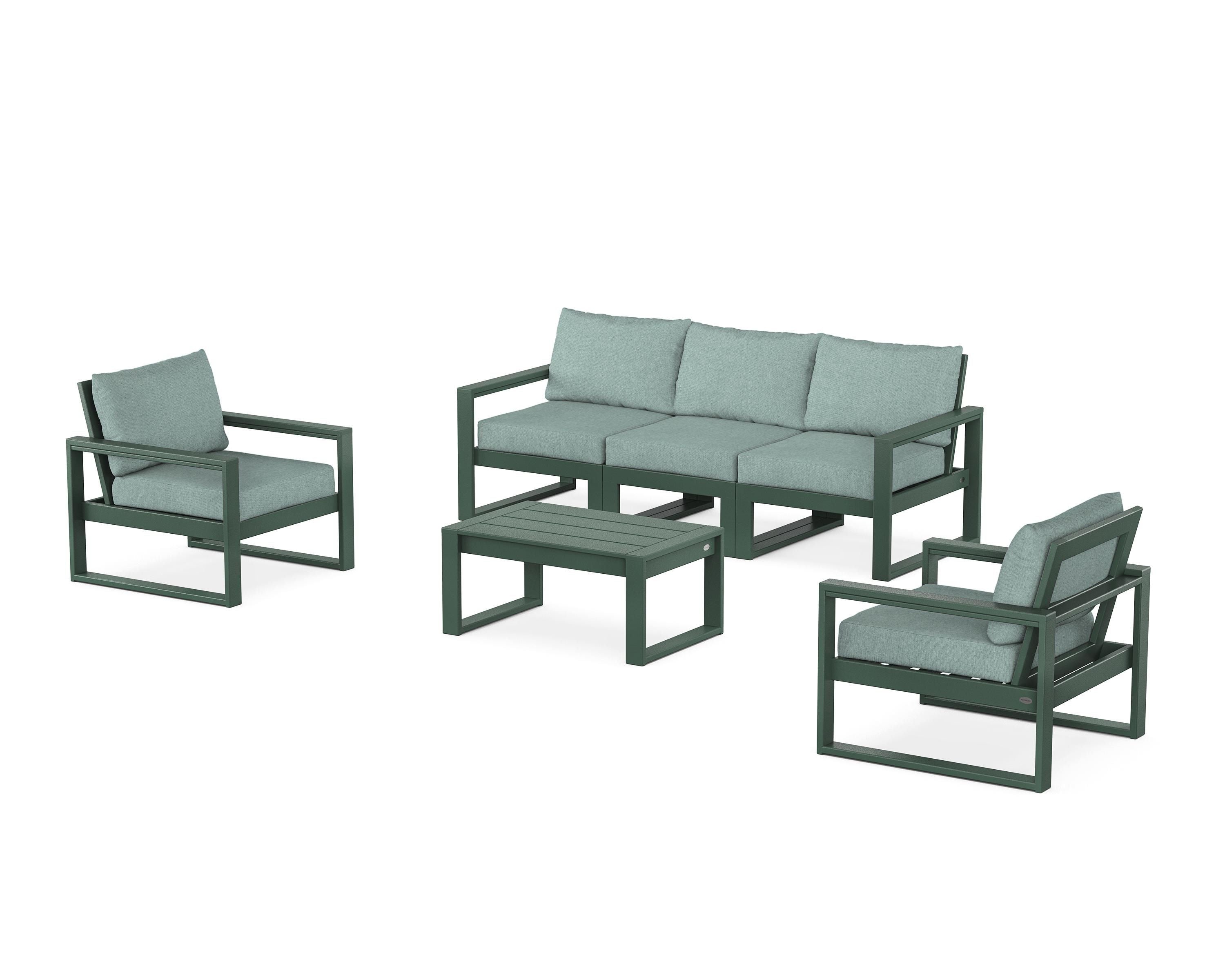 POLYWOOD EDGE Sectional 4-Piece Deep Seating Set with Sofa in Green / Glacier Spa