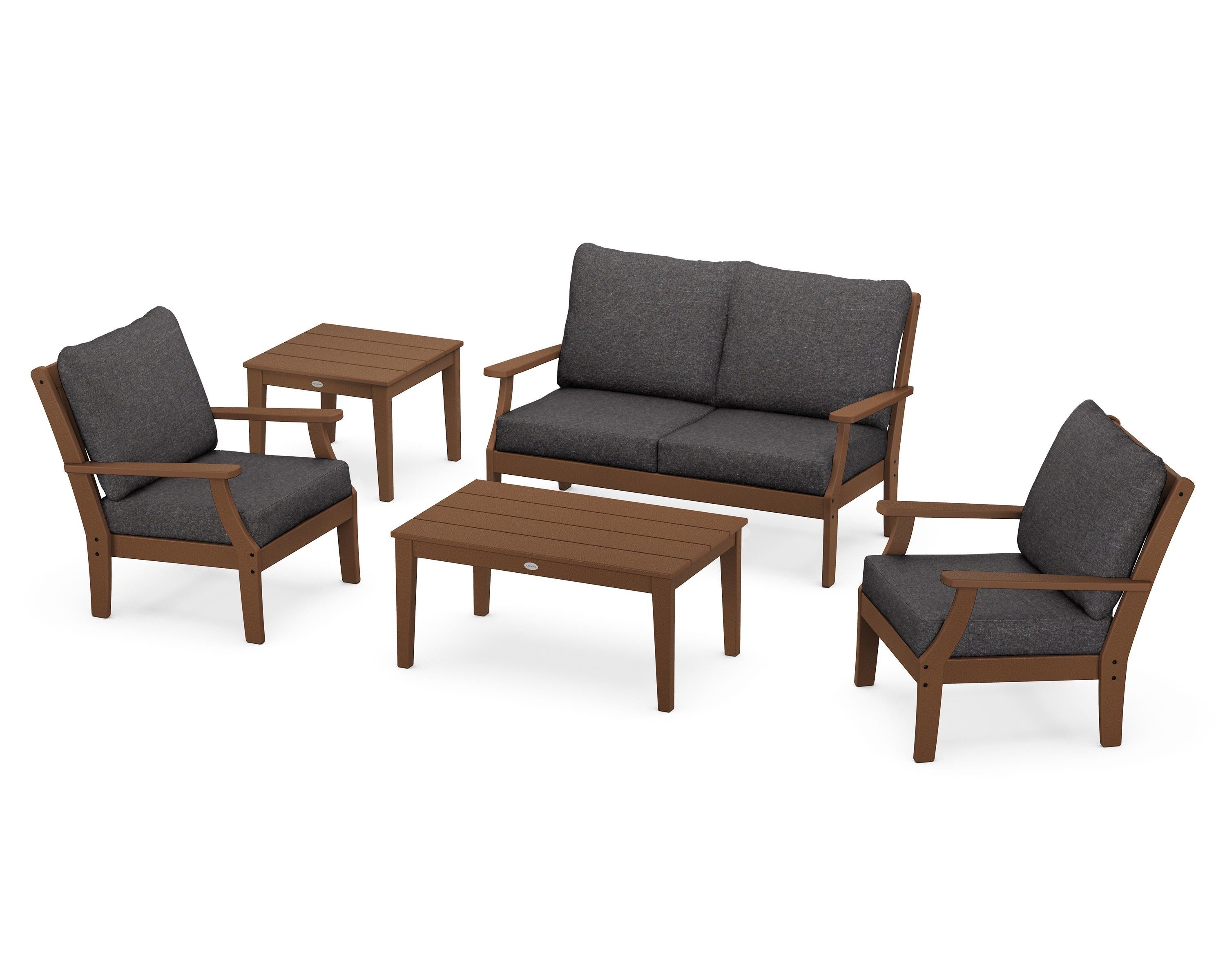 POLYWOOD Braxton 5-Piece Deep Seating Set in Teak / Ash Charcoal