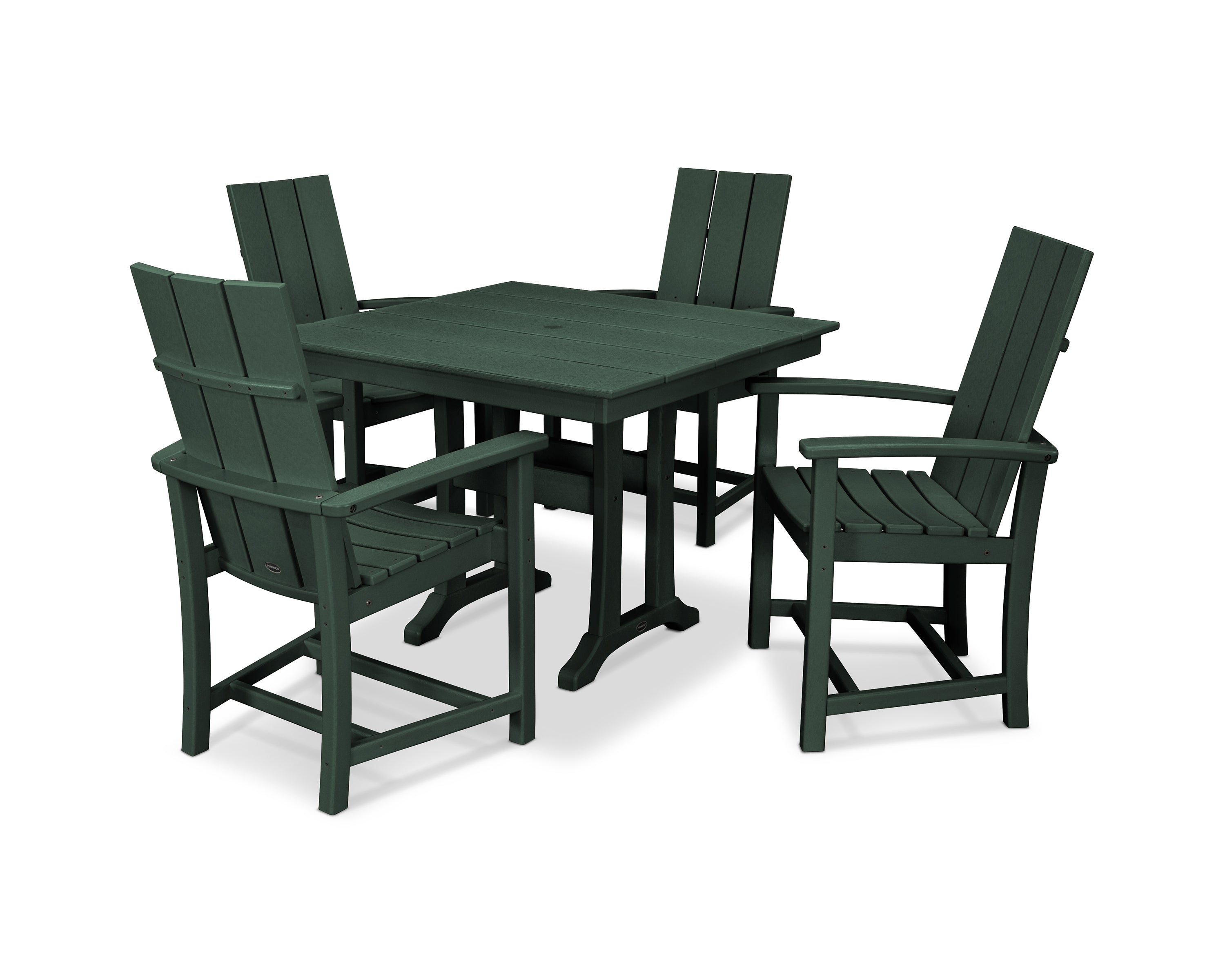 POLYWOOD® Modern Adirondack 5-Piece Farmhouse Trestle Dining Set in Green