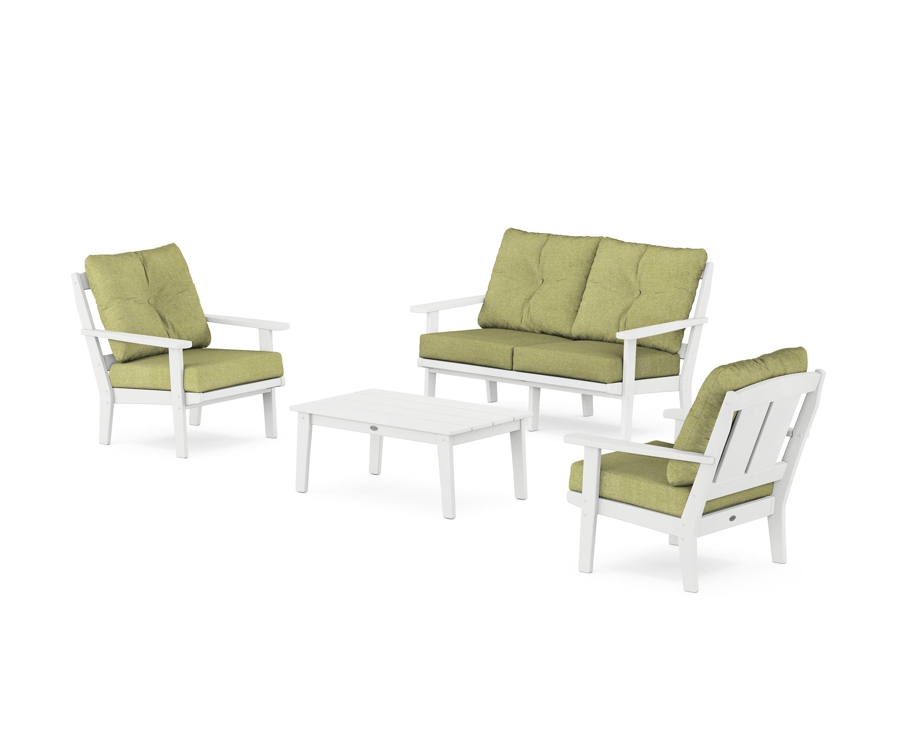 POLYWOOD Mission 4-Piece Deep Seating Set with Loveseat in White / Chartreuse Boucle