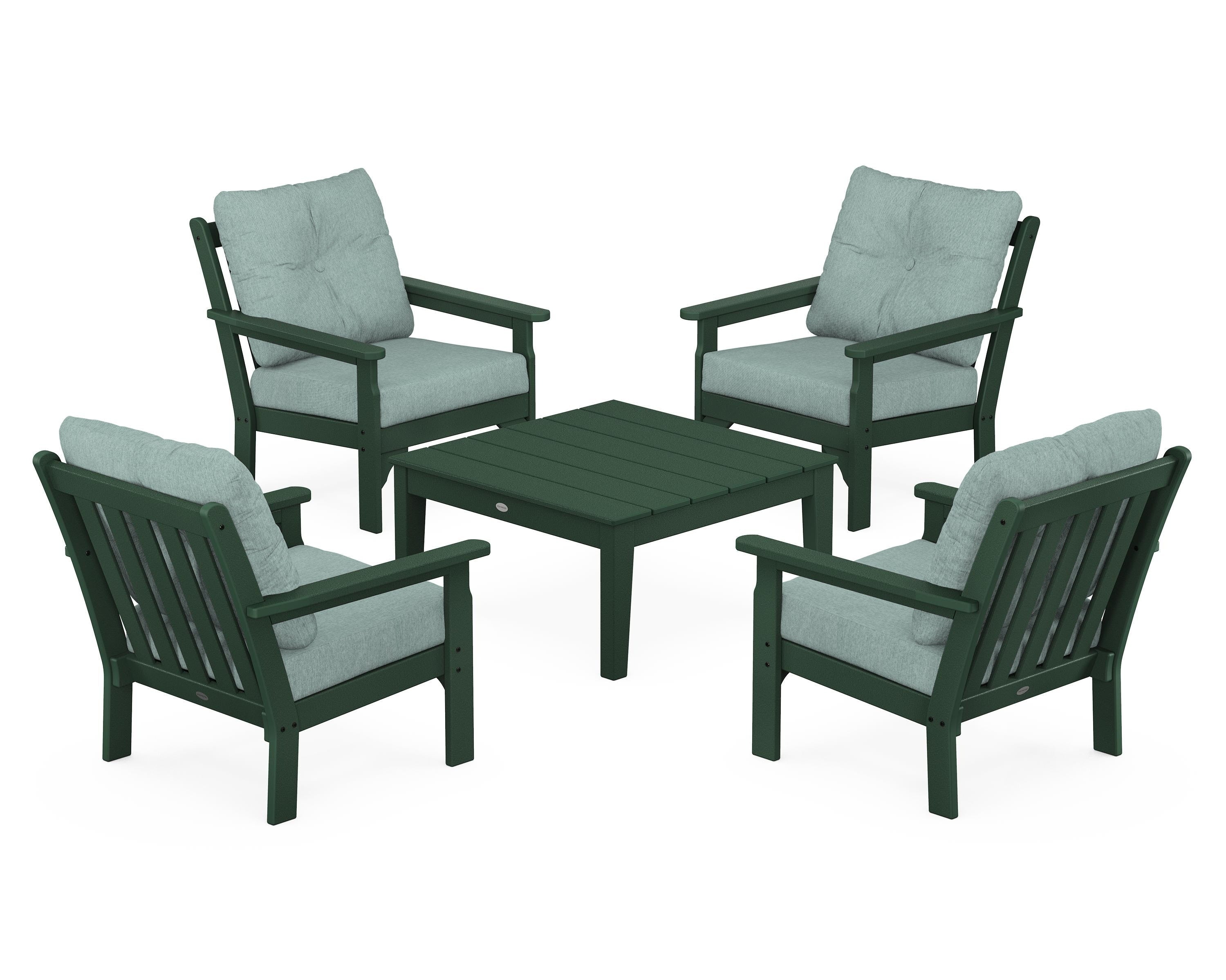 POLYWOOD Vineyard 5-Piece Deep Seating Conversation Set in Green / Glacier Spa