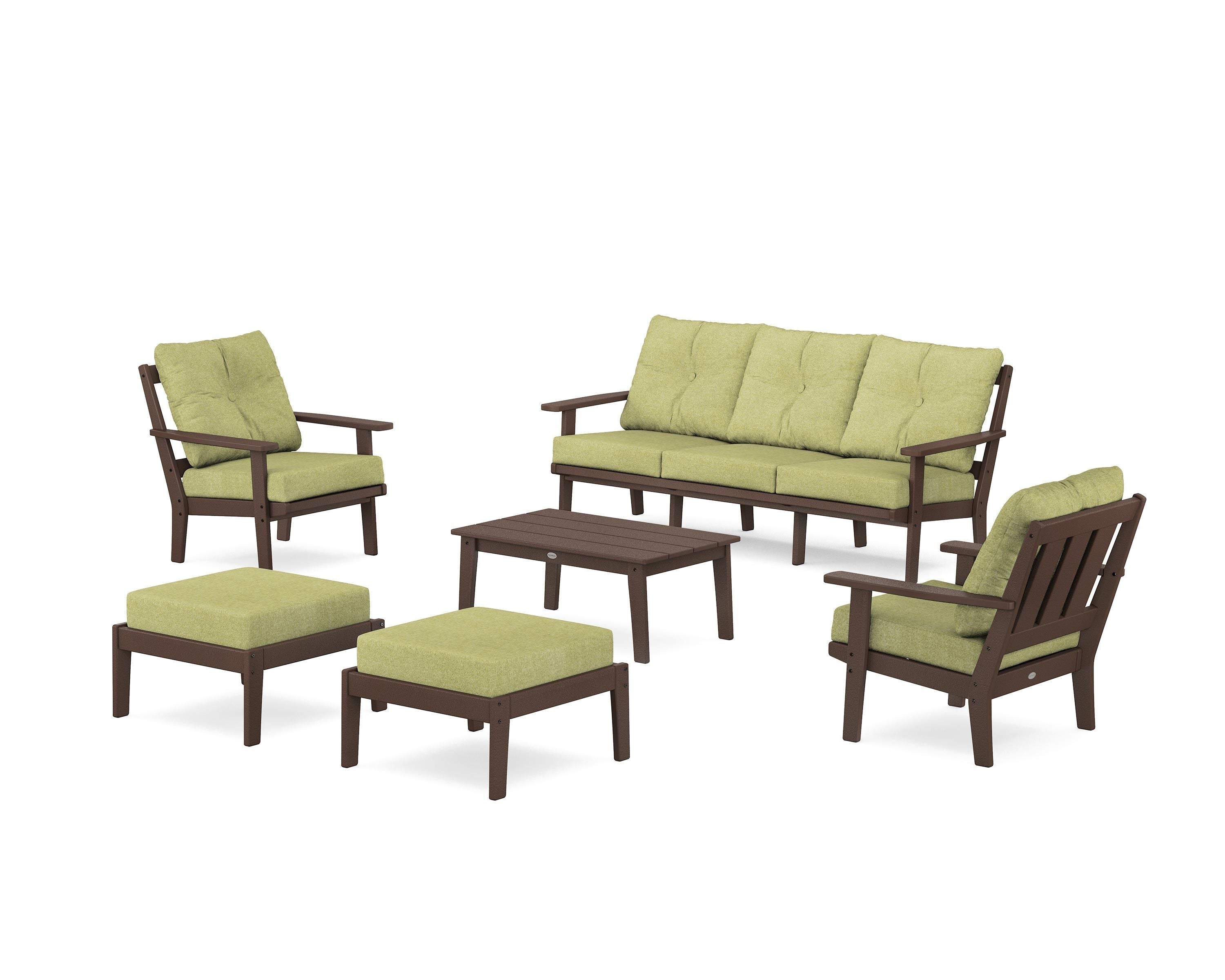 POLYWOOD Oxford 6-Piece Lounge Sofa Set in Mahogany / Chartreuse Boucle