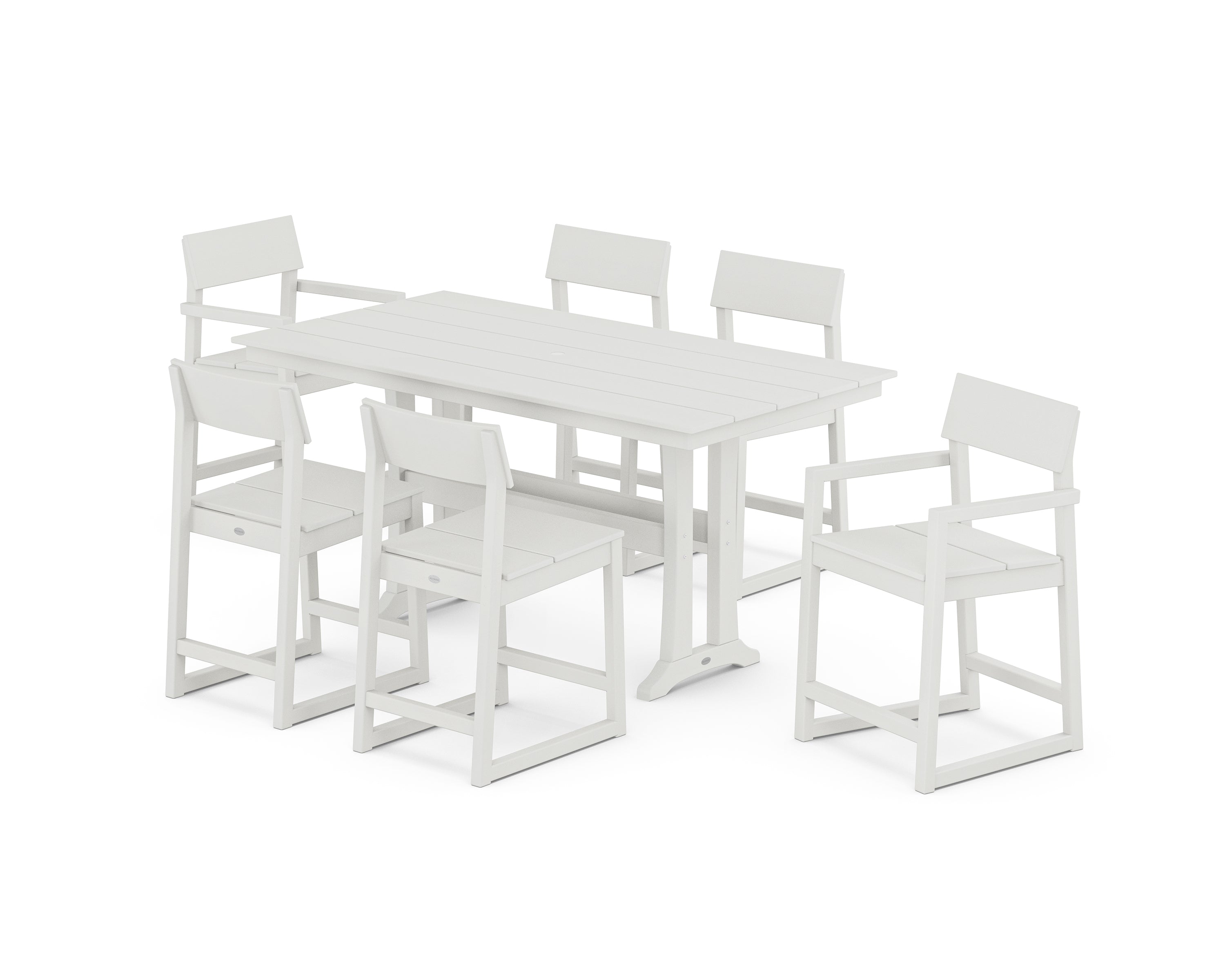 POLYWOOD EDGE 7-Piece Farmhouse Counter Set with Trestle Legs in Vintage White