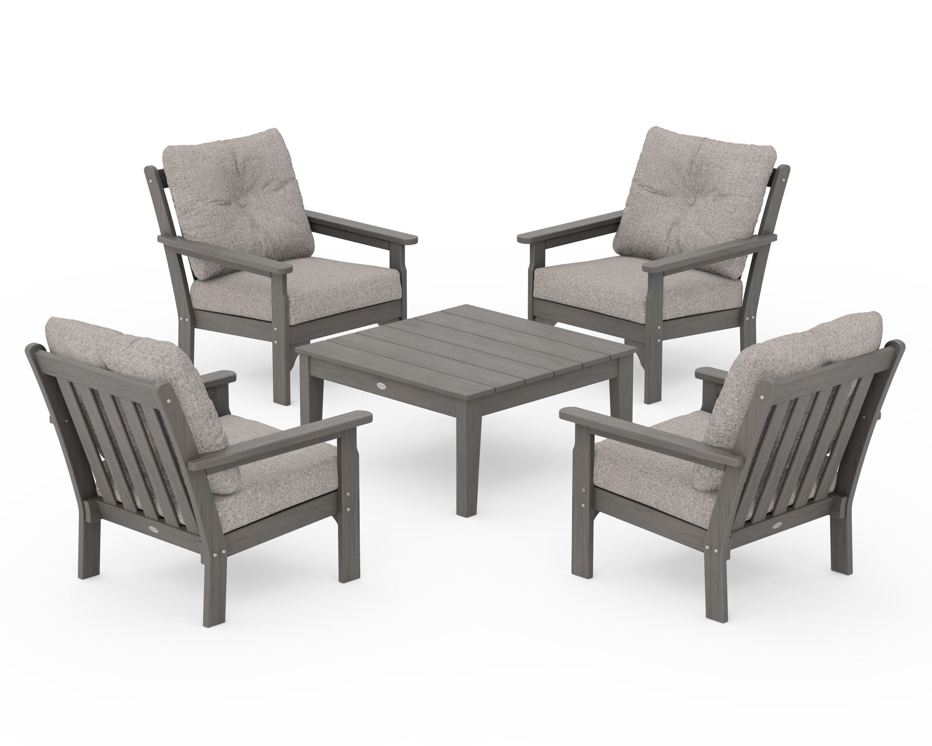 POLYWOOD Vineyard 5-Piece Deep Seating Conversation Set in Driftwood / Weathered Tweed