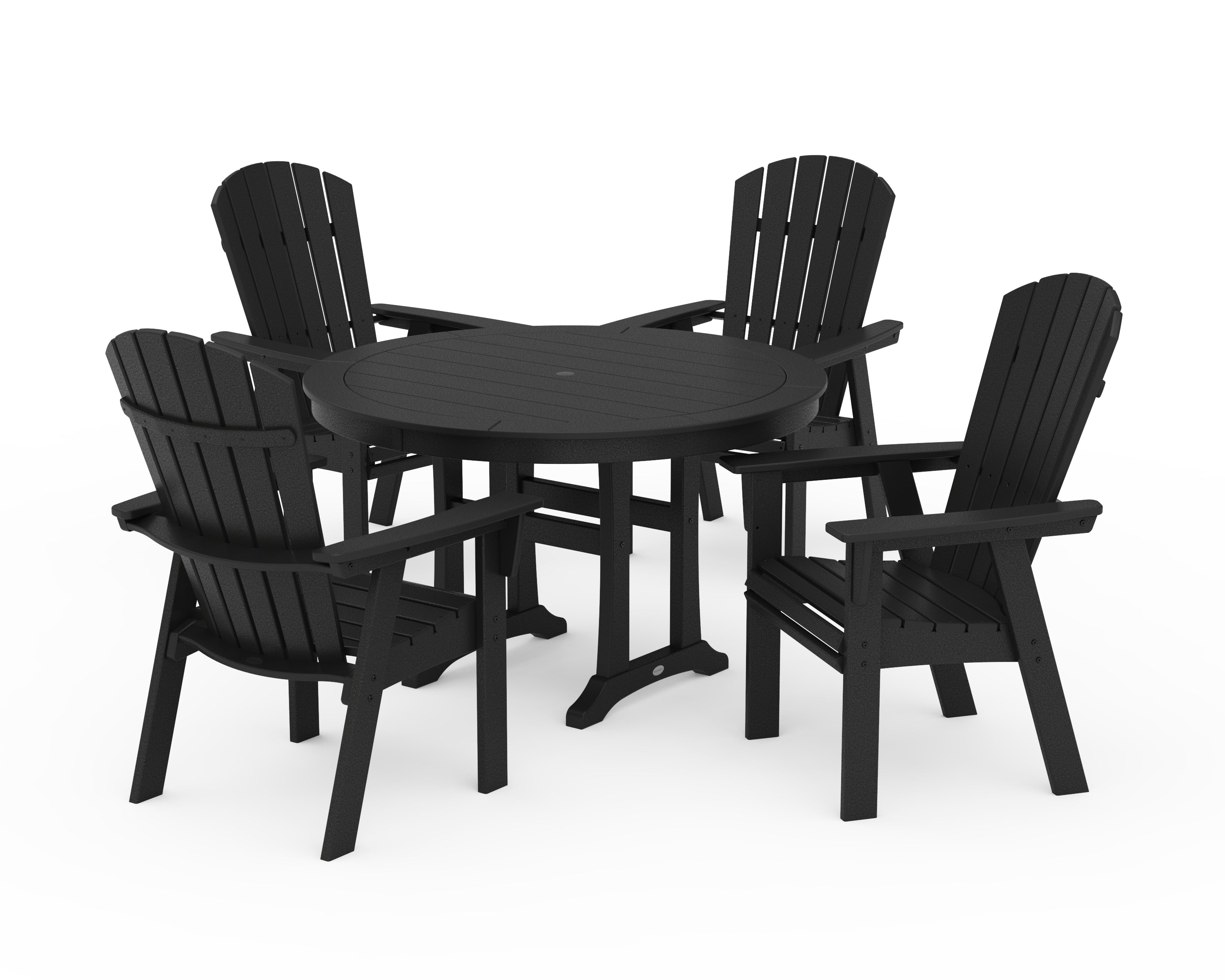 POLYWOOD Nautical Curveback Adirondack 5-Piece Round Dining Set with Trestle Legs in Black