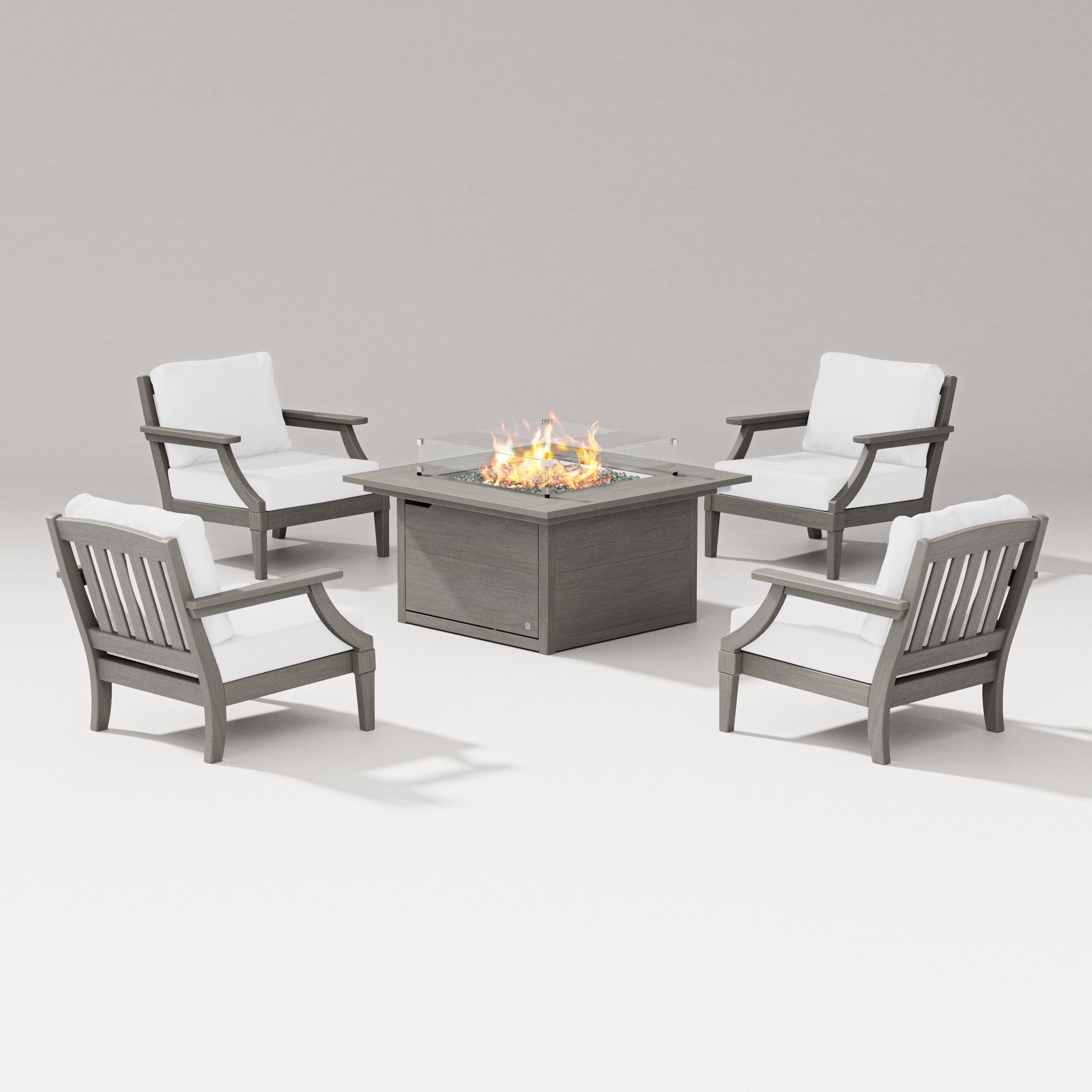 PW Designer Series Estate 5-Piece Lounge Fire Table Set in Driftwood / Natural