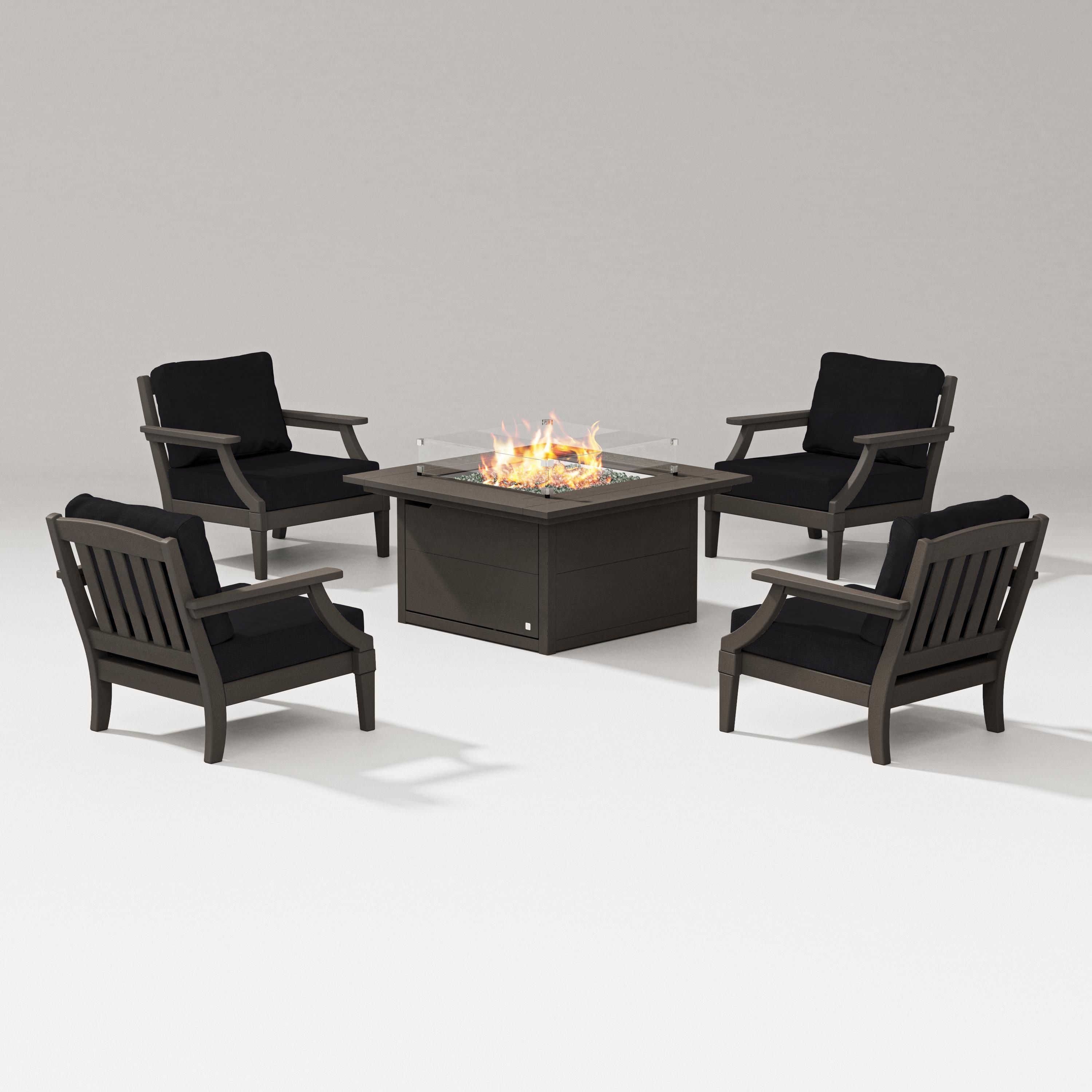PW Designer Series Estate 5-Piece Lounge Fire Table Set in Vintage Coffee / Midnight Linen